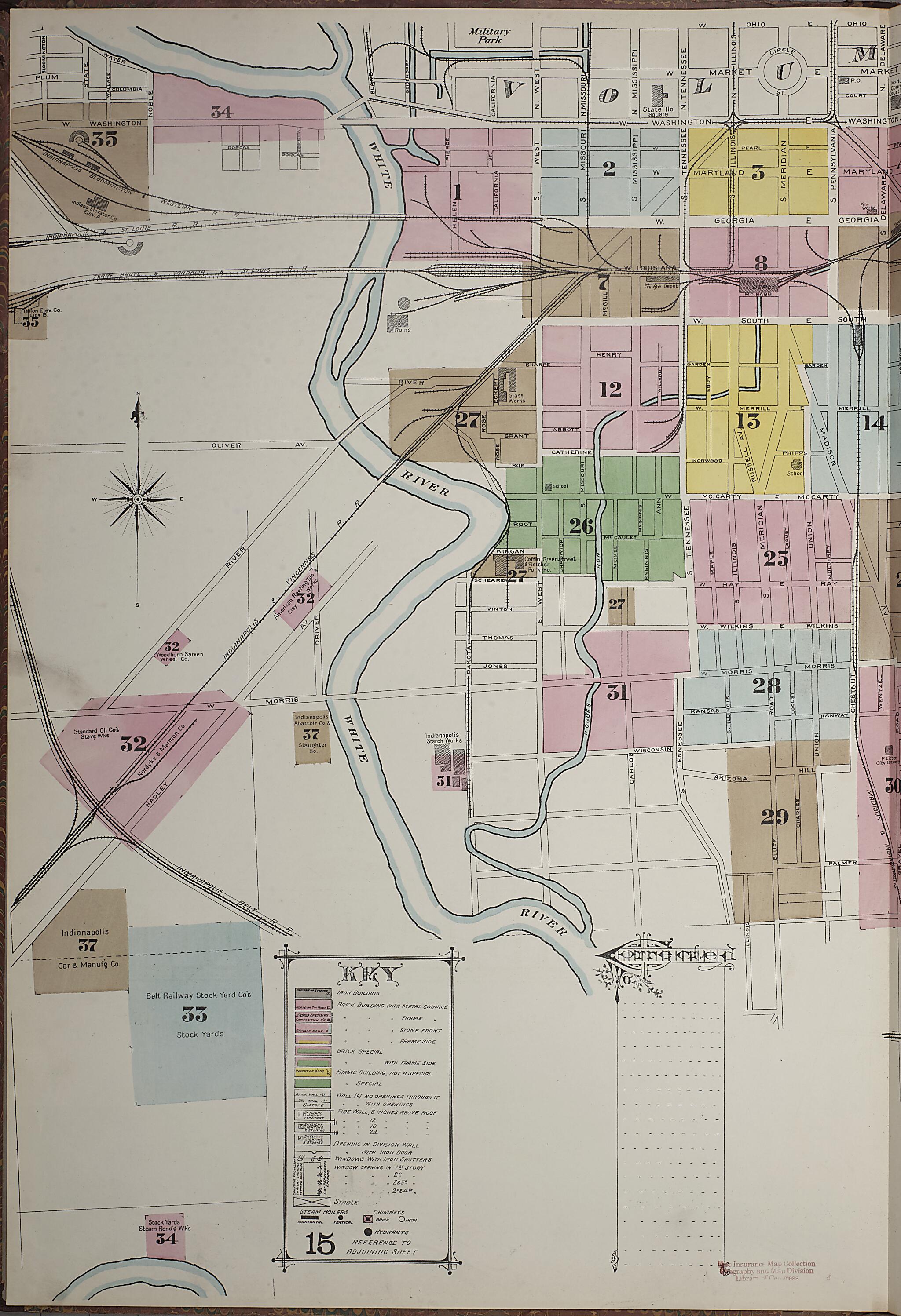 This old map of Indianapolis, Marion County, Indiana was created by Sanborn Map Company in 1887