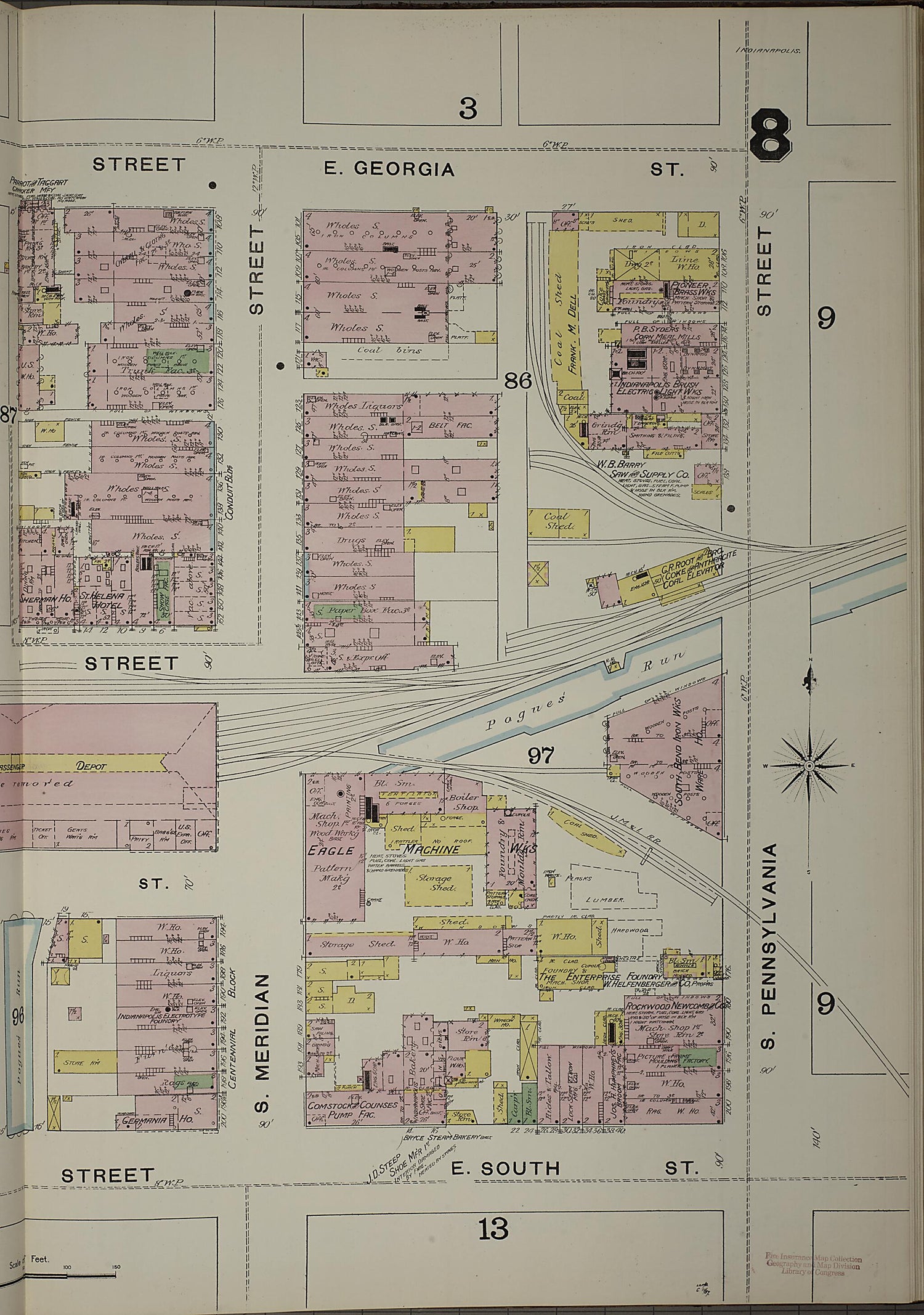 This old map of Indianapolis, Marion County, Indiana was created by Sanborn Map Company in 1887