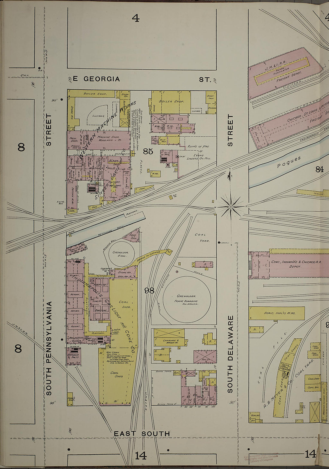 This old map of Indianapolis, Marion County, Indiana was created by Sanborn Map Company in 1887