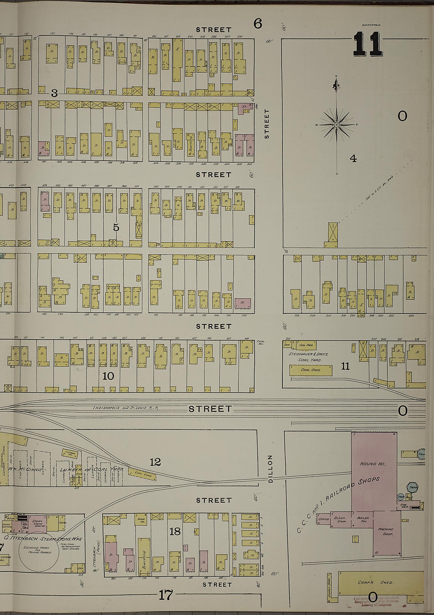 This old map of Indianapolis, Marion County, Indiana was created by Sanborn Map Company in 1887