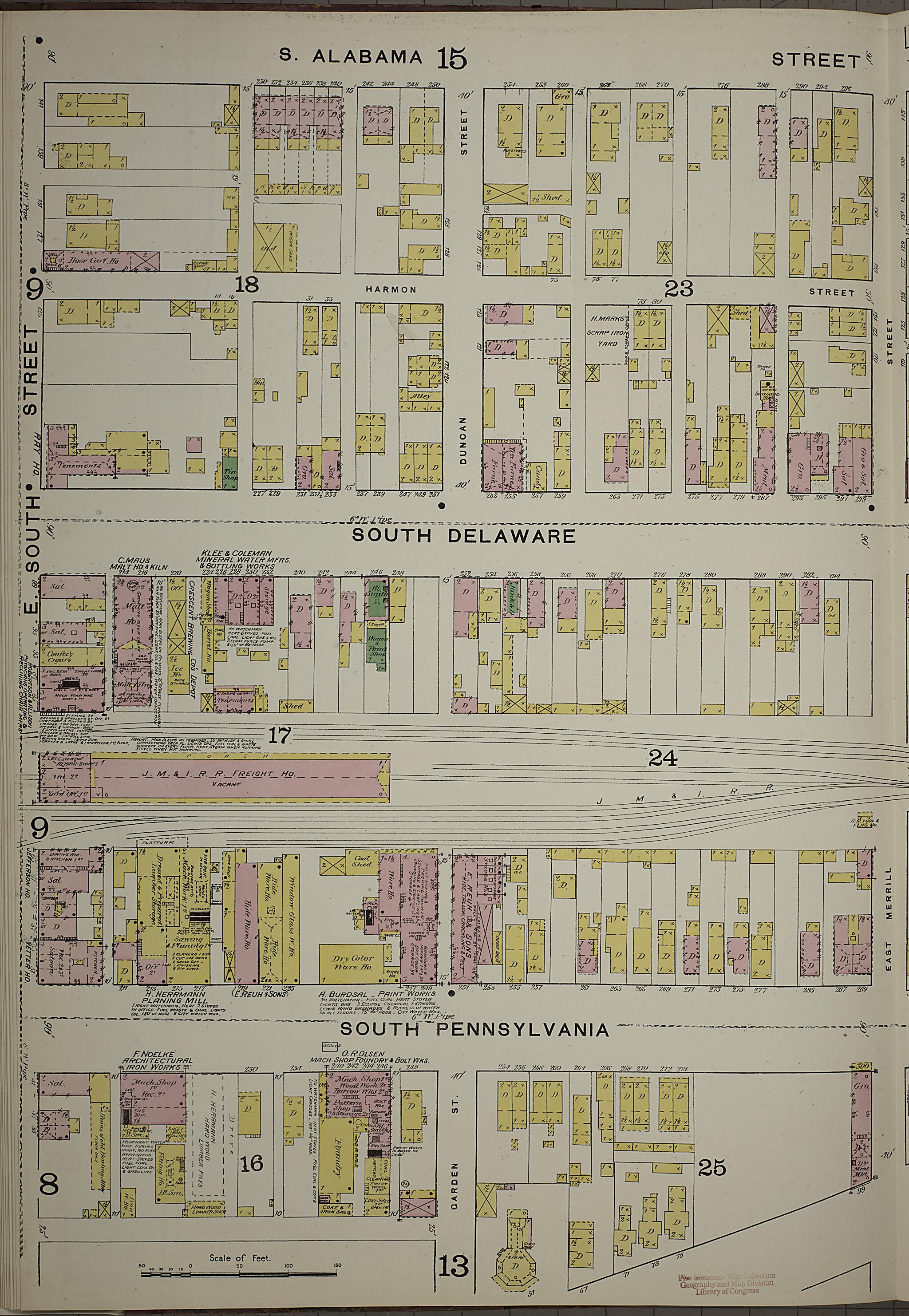 This old map of Indianapolis, Marion County, Indiana was created by Sanborn Map Company in 1887