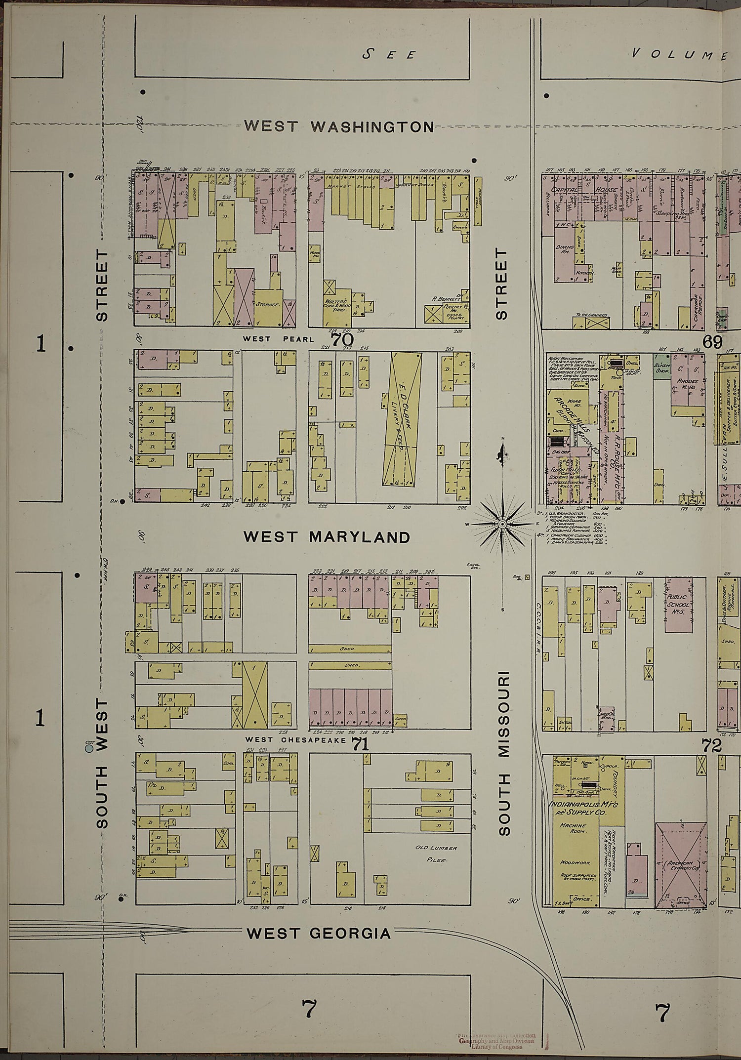 This old map of Indianapolis, Marion County, Indiana was created by Sanborn Map Company in 1887