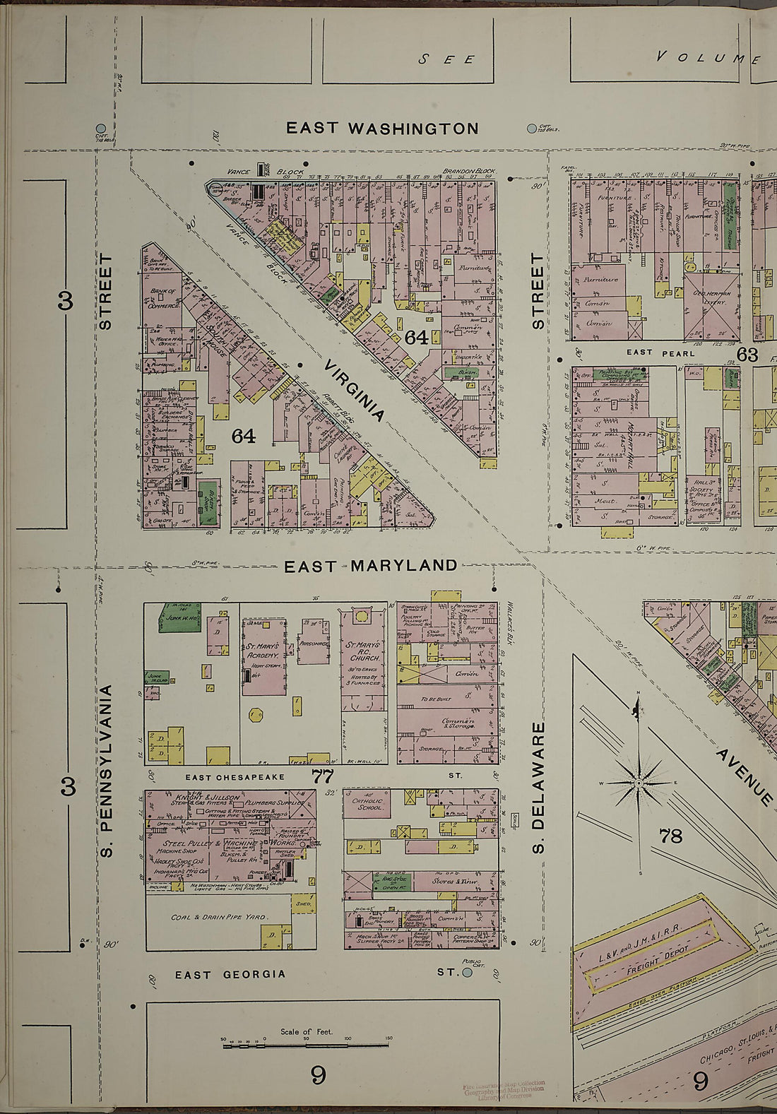 This old map of Indianapolis, Marion County, Indiana was created by Sanborn Map Company in 1887