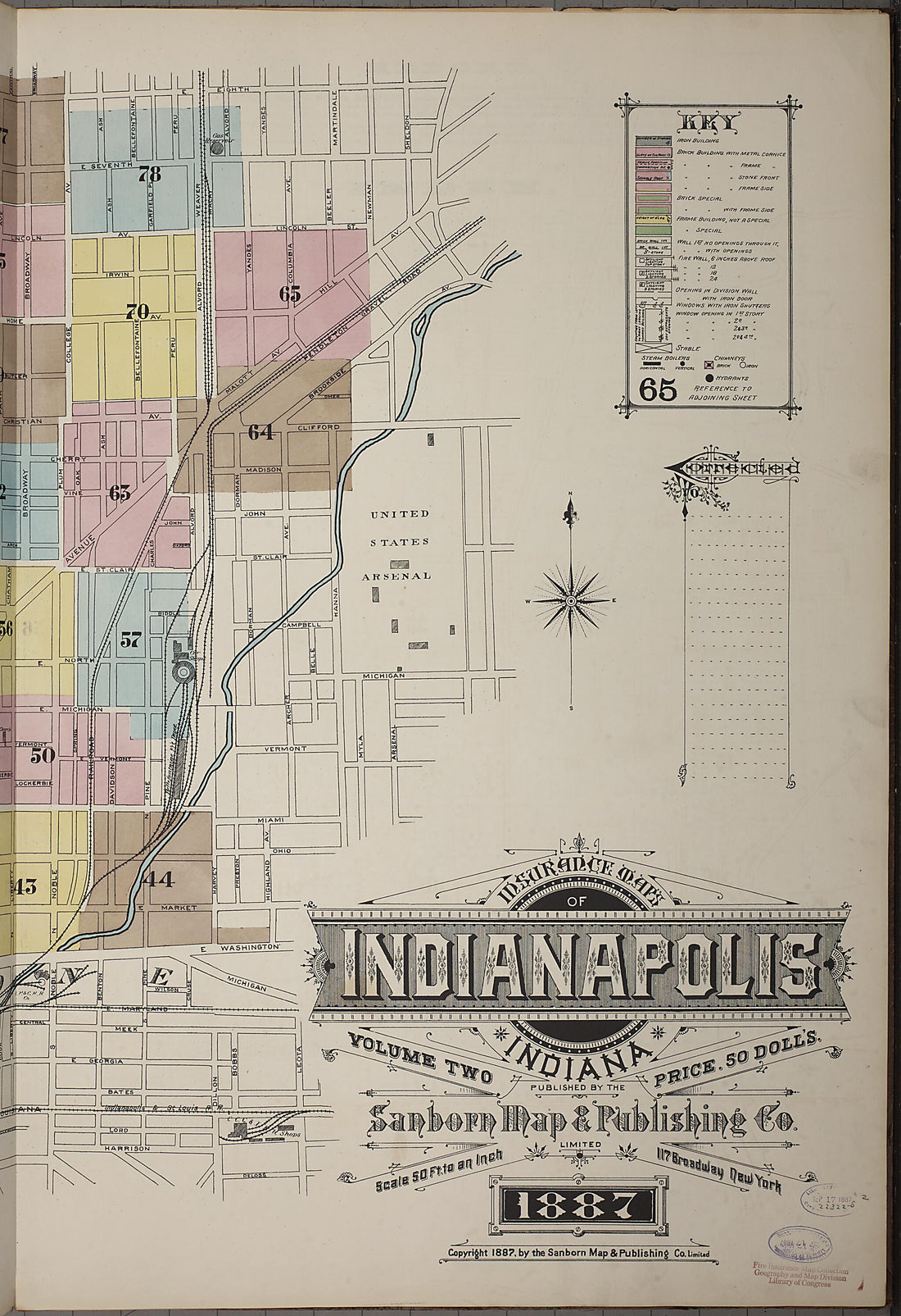 This old map of Indianapolis, Marion County, Indiana was created by Sanborn Map Company in 1887