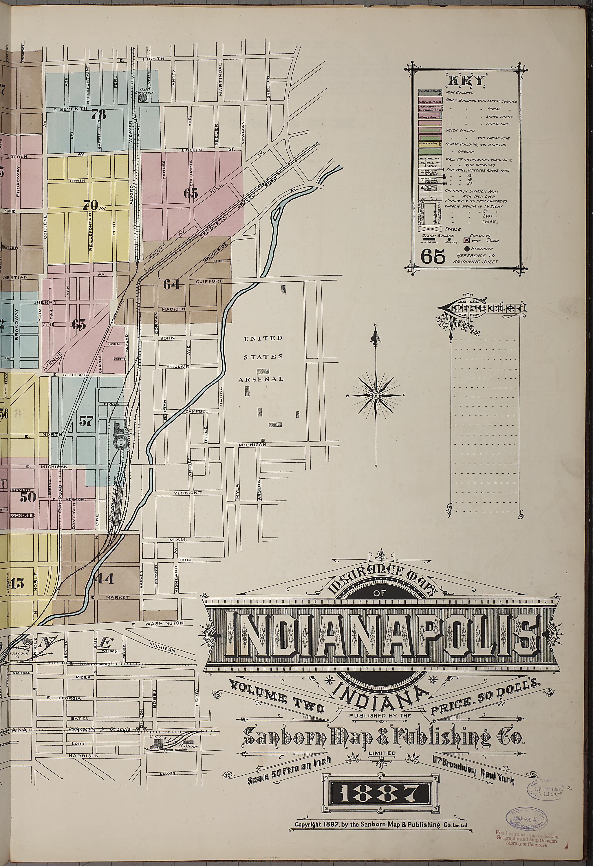 This old map of Indianapolis, Marion County, Indiana was created by Sanborn Map Company in 1887