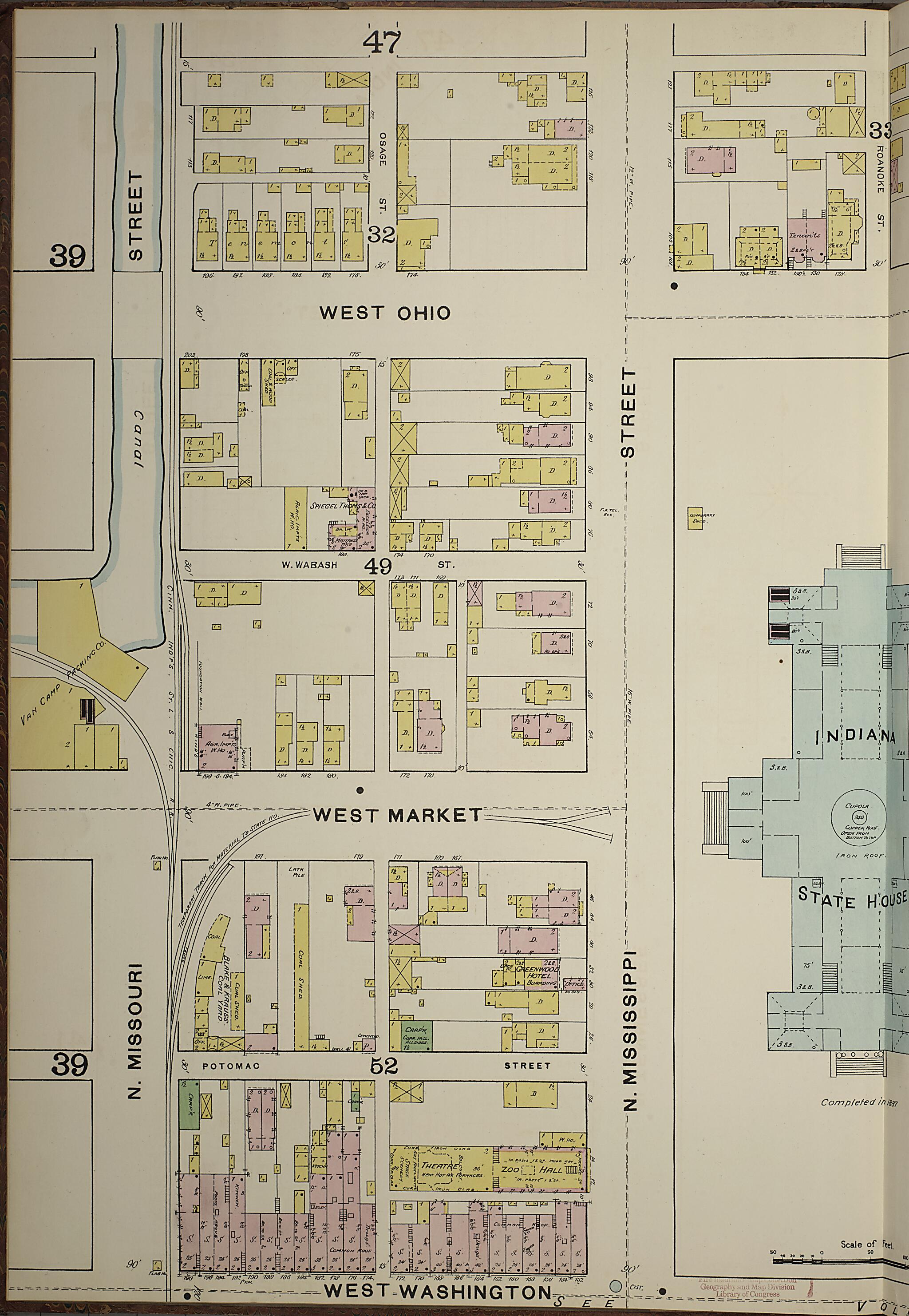 This old map of Indianapolis, Marion County, Indiana was created by Sanborn Map Company in 1887