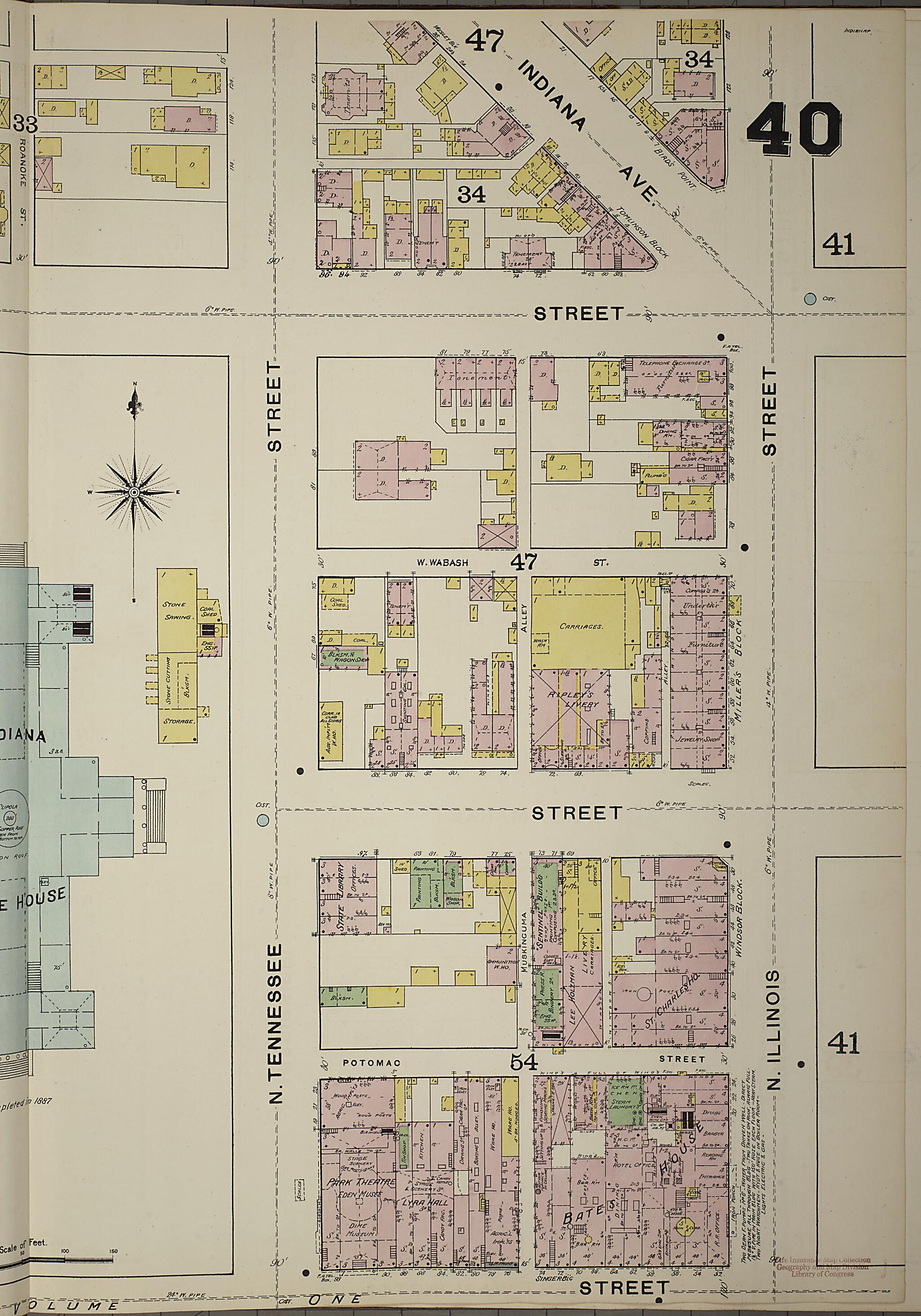 This old map of Indianapolis, Marion County, Indiana was created by Sanborn Map Company in 1887