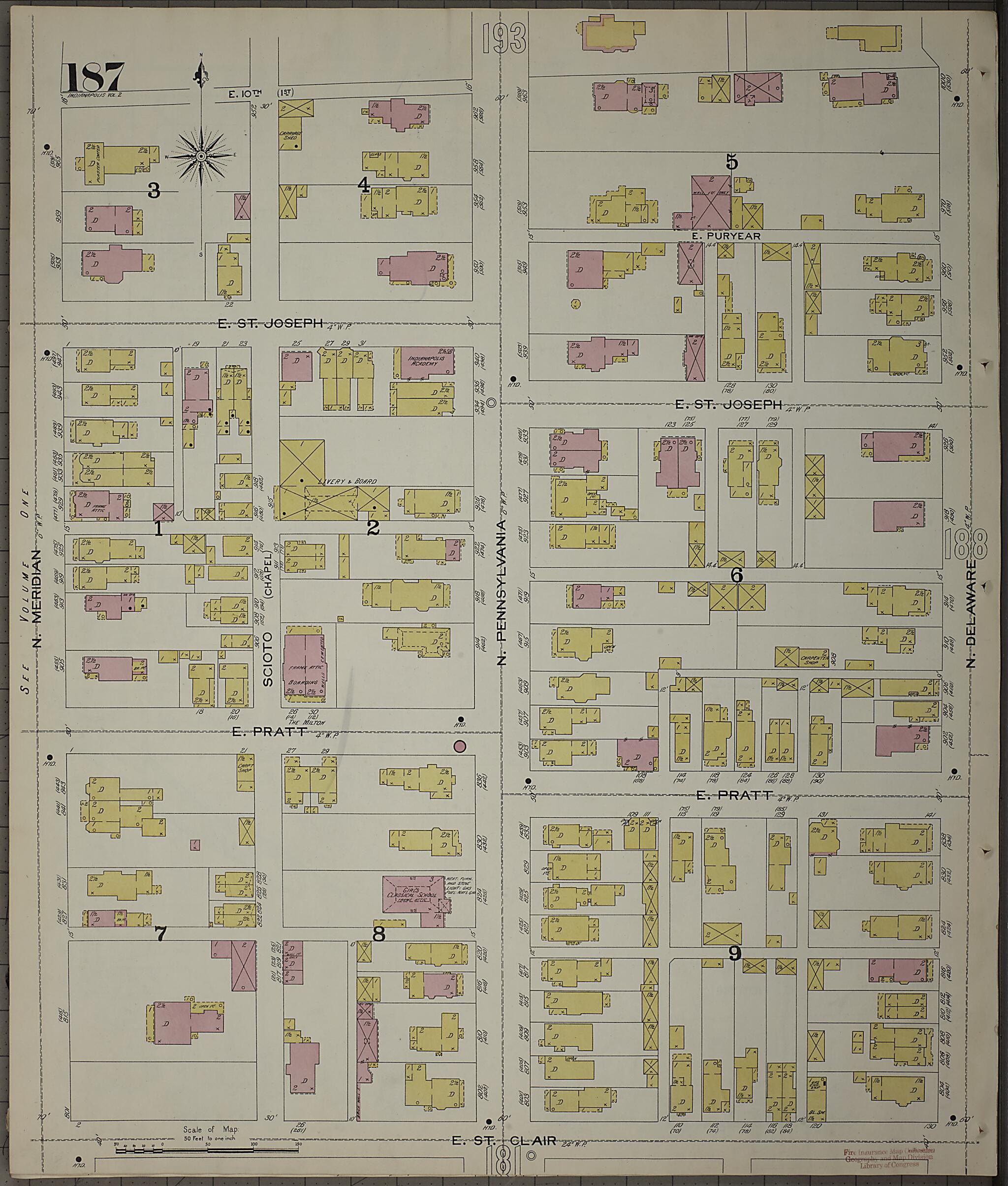 This old map of Indianapolis, Marion County, Indiana was created by Sanborn Map Company in 1898