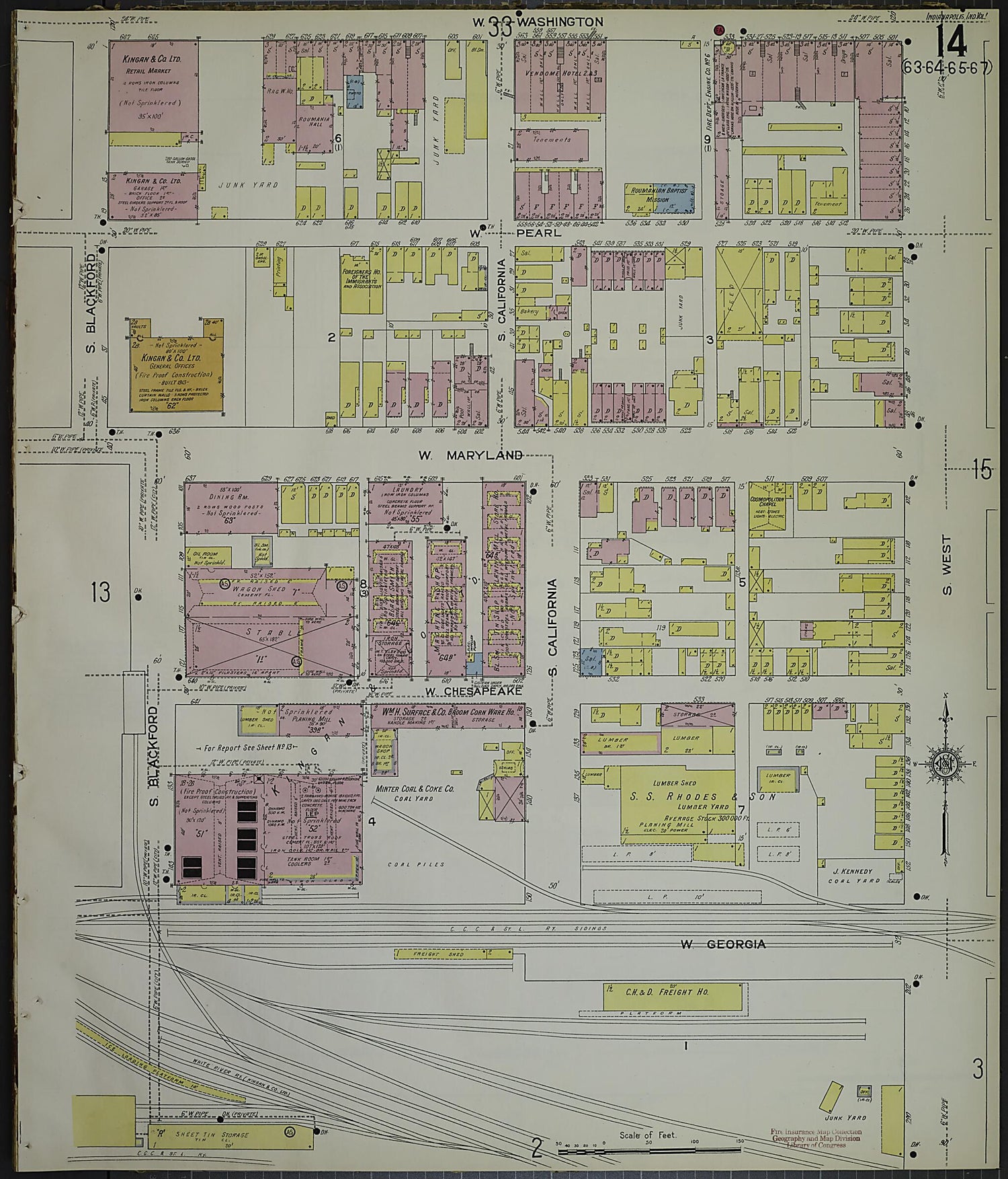 This old map of Indianapolis, Marion County, Indiana was created by Sanborn Map Company in 1914