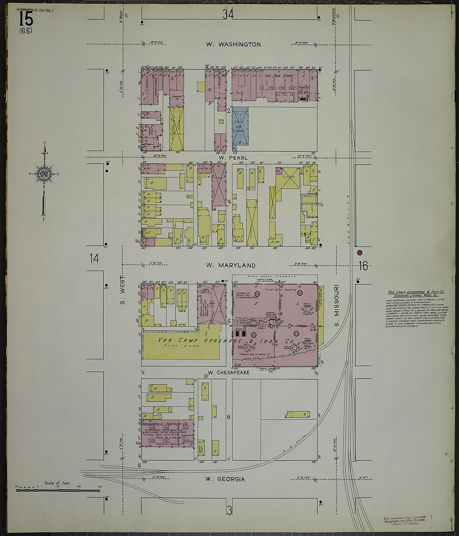 This old map of Indianapolis, Marion County, Indiana was created by Sanborn Map Company in 1914