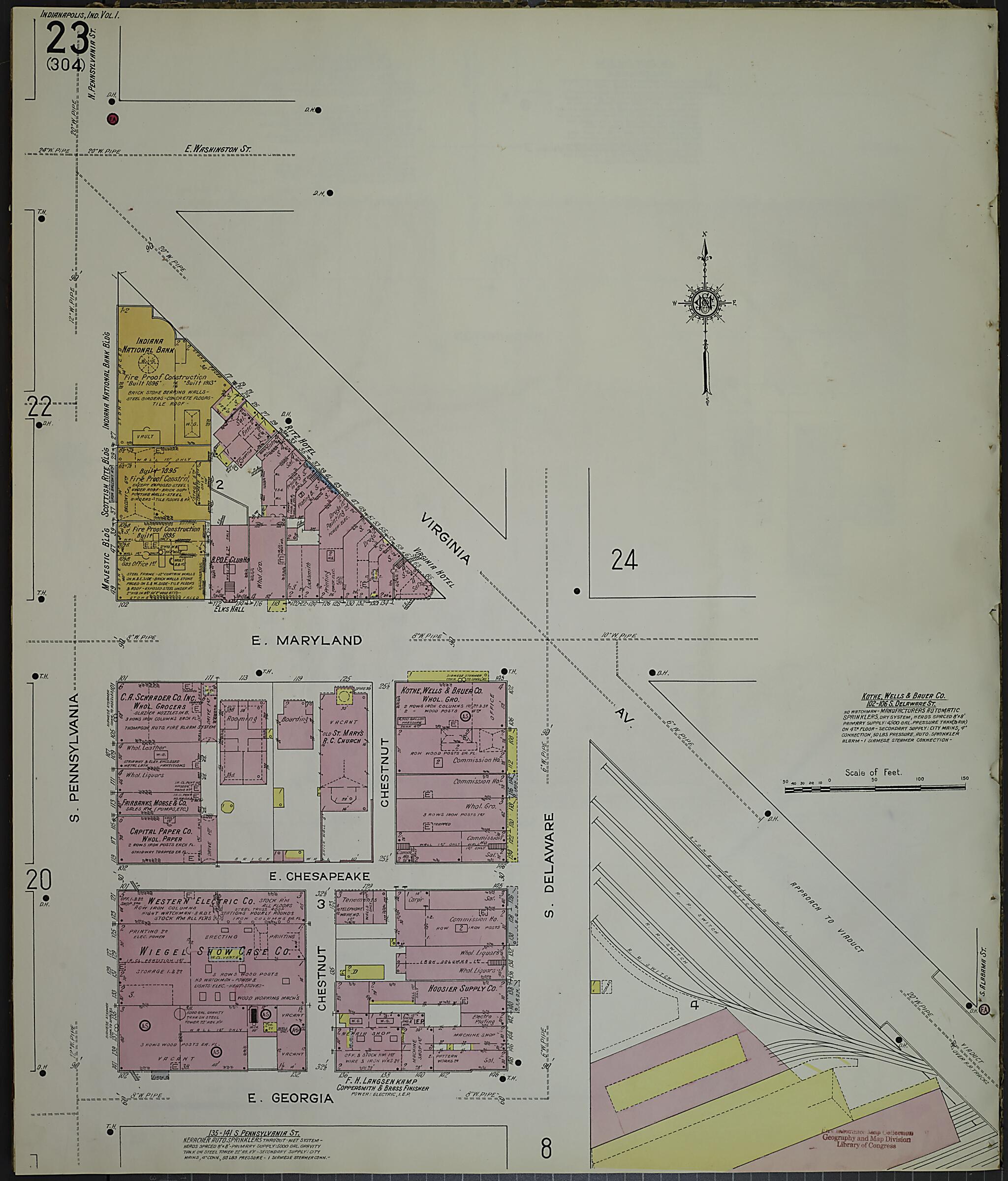 This old map of Indianapolis, Marion County, Indiana was created by Sanborn Map Company in 1914