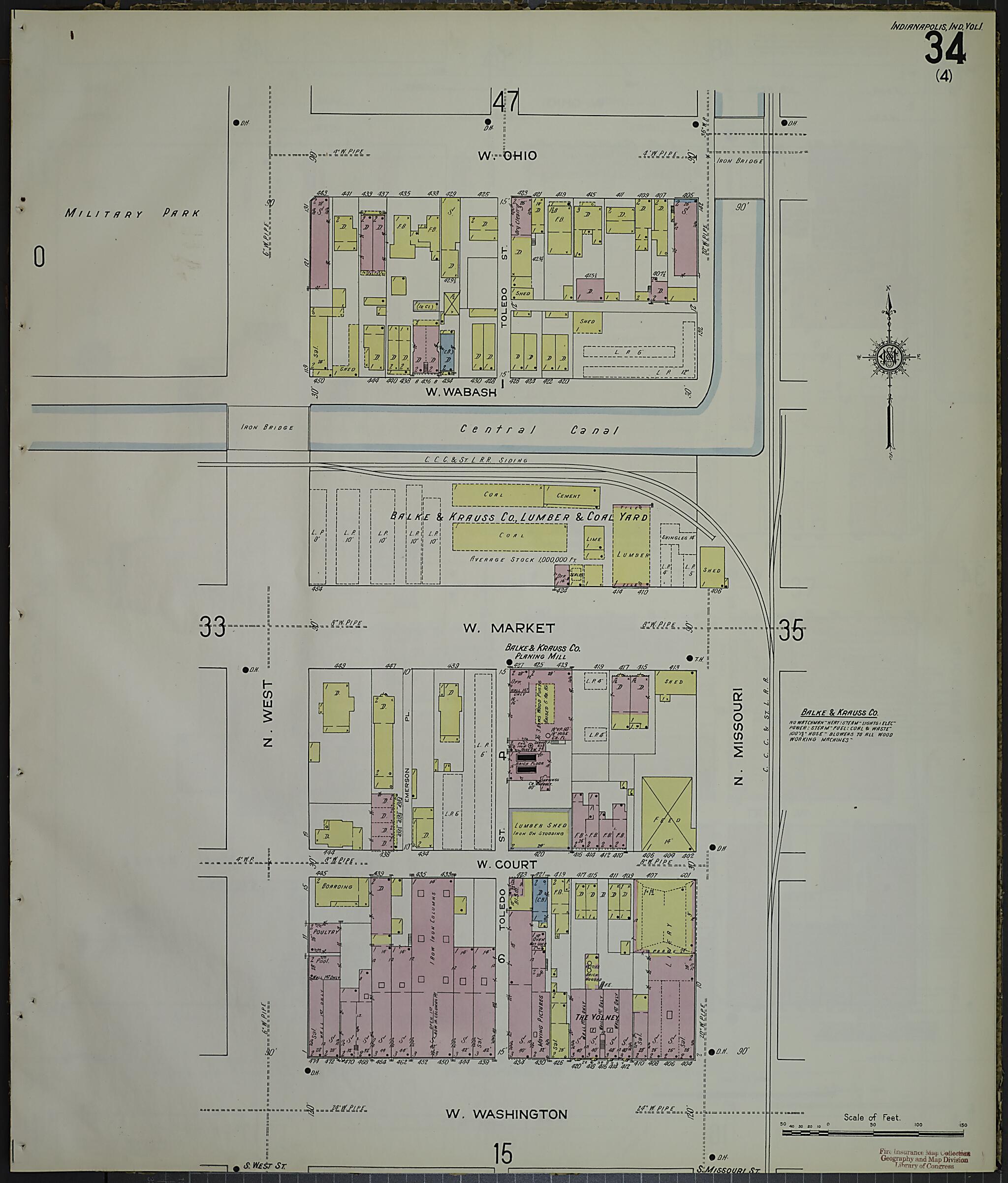 This old map of Indianapolis, Marion County, Indiana was created by Sanborn Map Company in 1914