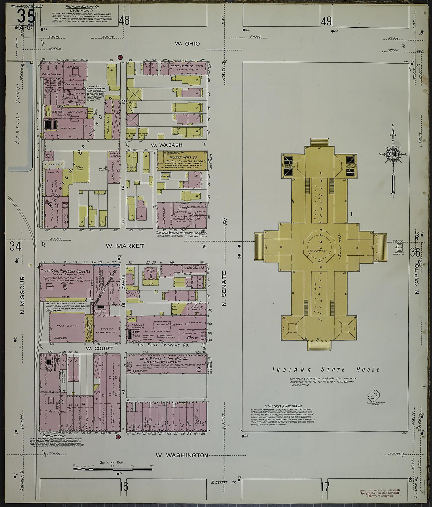 This old map of Indianapolis, Marion County, Indiana was created by Sanborn Map Company in 1914