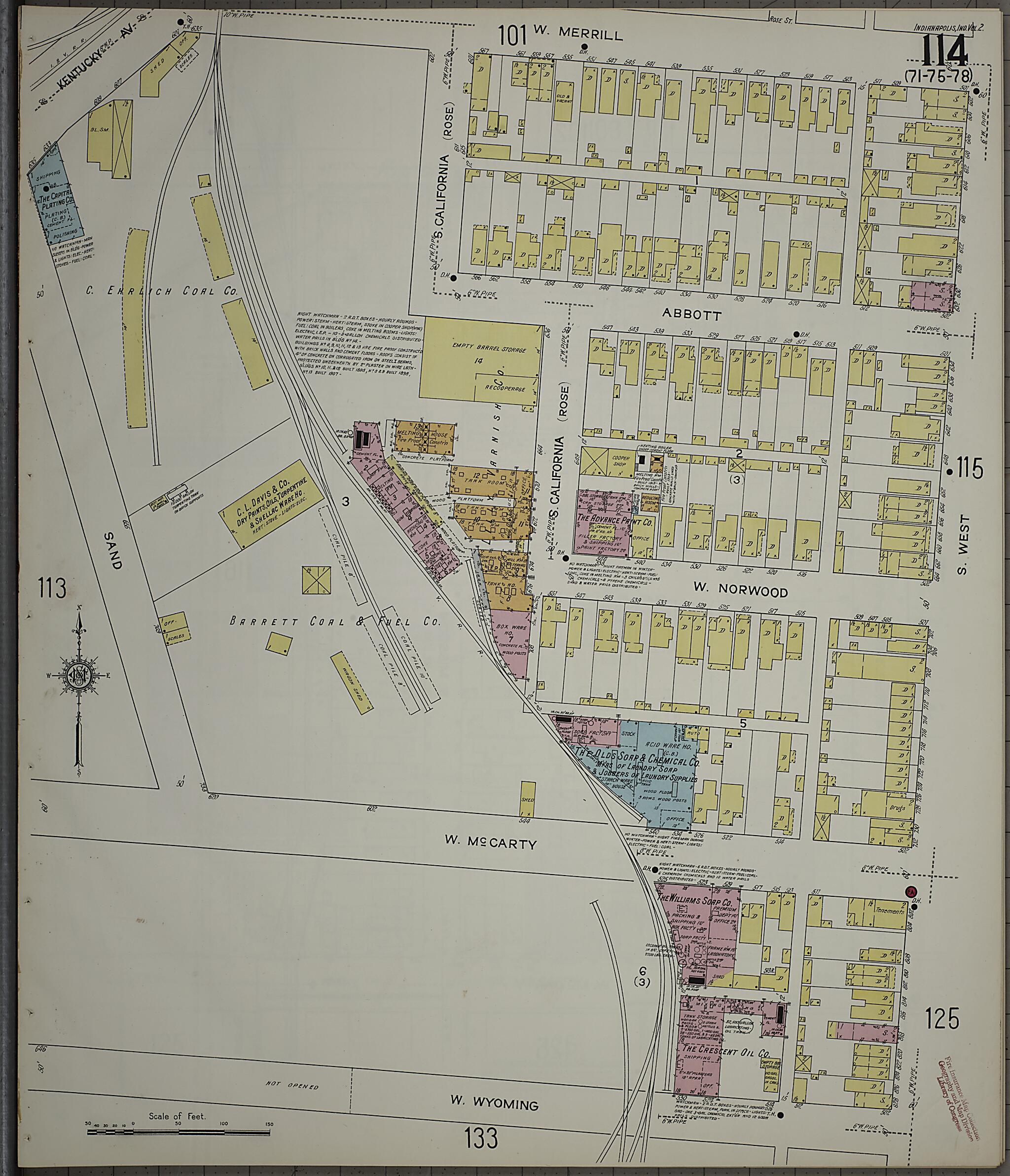 This old map of Indianapolis, Marion County, Indiana was created by Sanborn Map Company in 1914