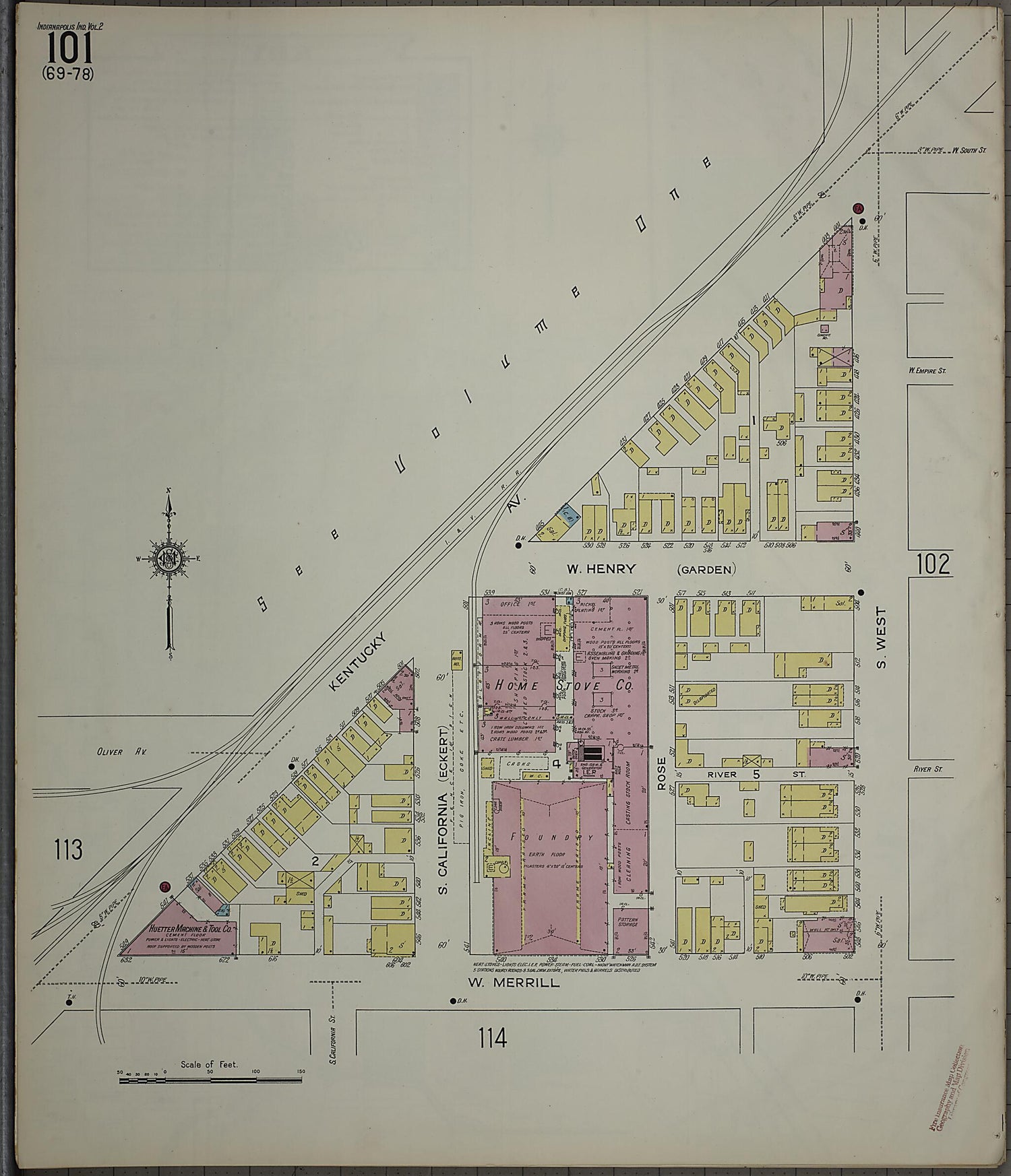 This old map of Indianapolis, Marion County, Indiana was created by Sanborn Map Company in 1914