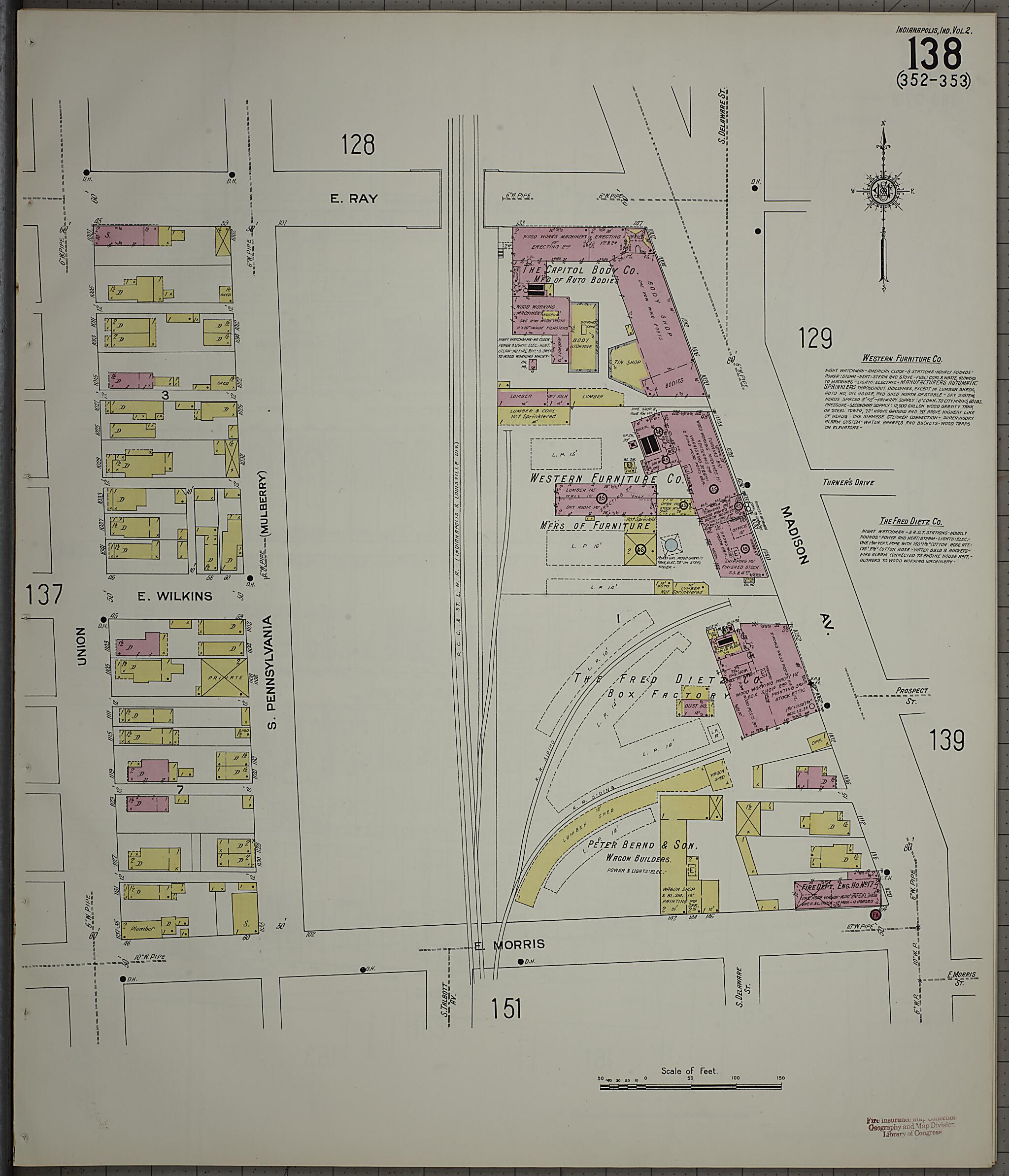 This old map of Indianapolis, Marion County, Indiana was created by Sanborn Map Company in 1914