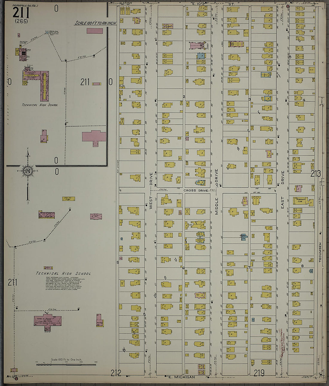 This old map of Indianapolis, Marion County, Indiana was created by Sanborn Map Company in 1915