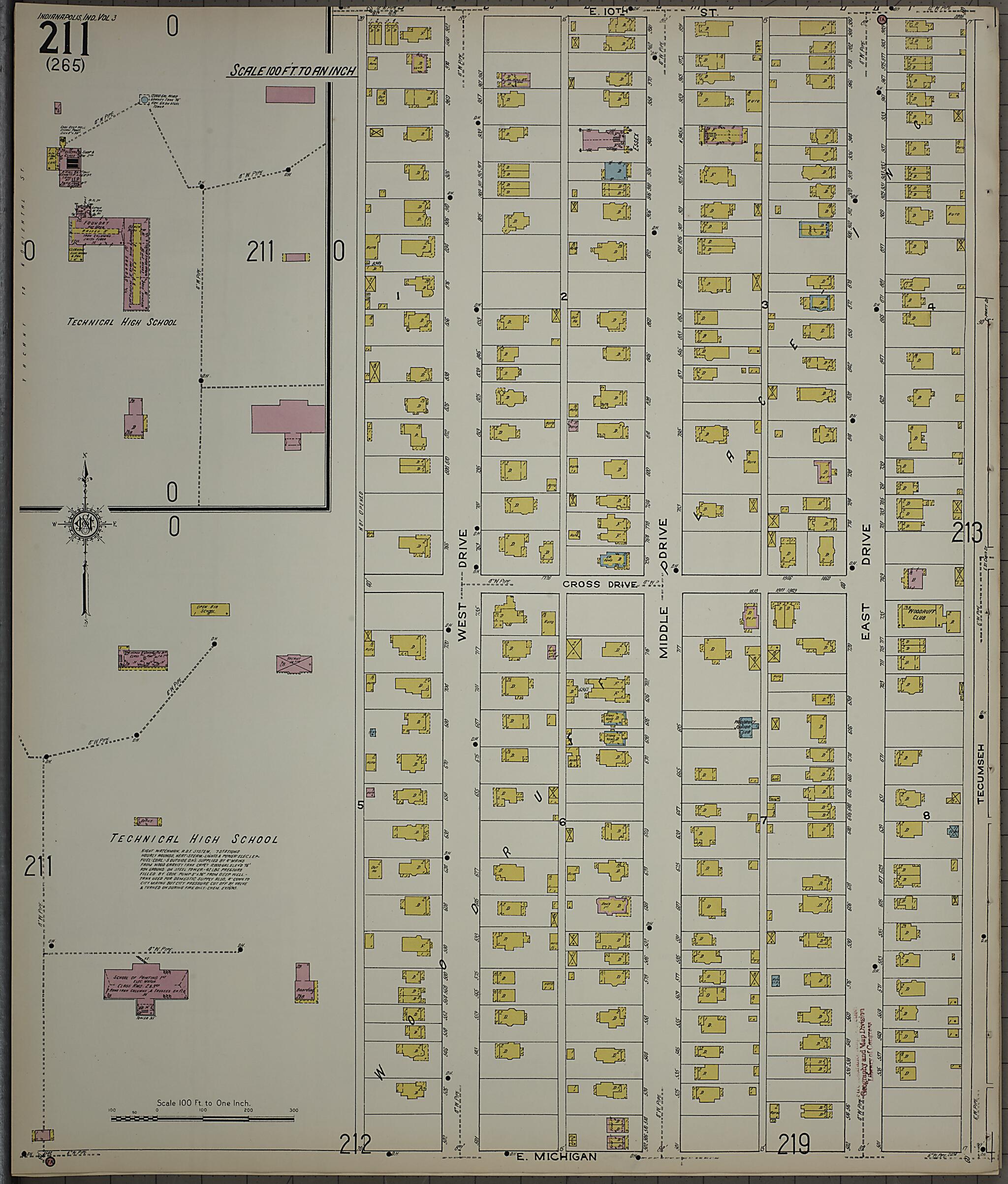 This old map of Indianapolis, Marion County, Indiana was created by Sanborn Map Company in 1915