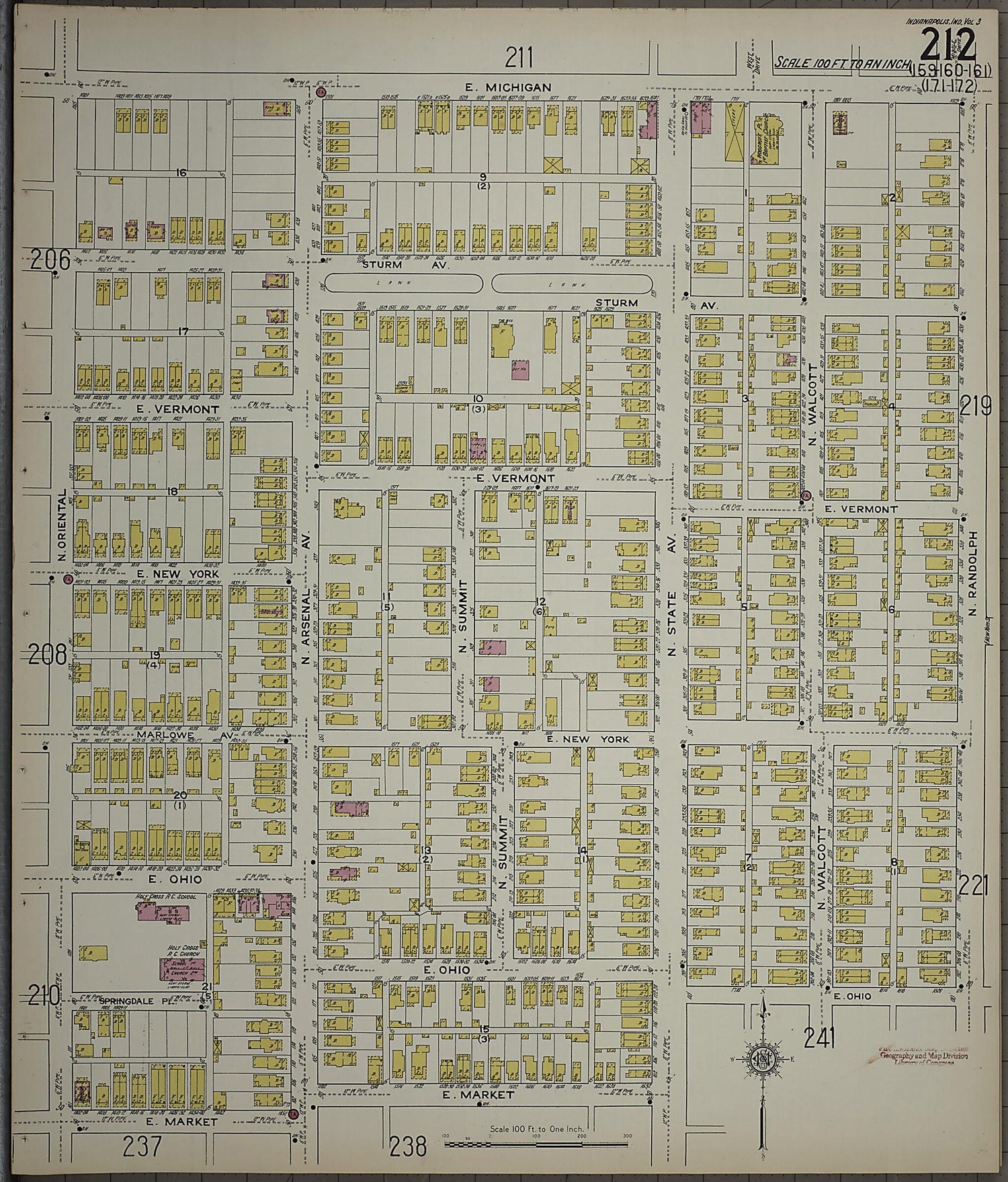 This old map of Indianapolis, Marion County, Indiana was created by Sanborn Map Company in 1915