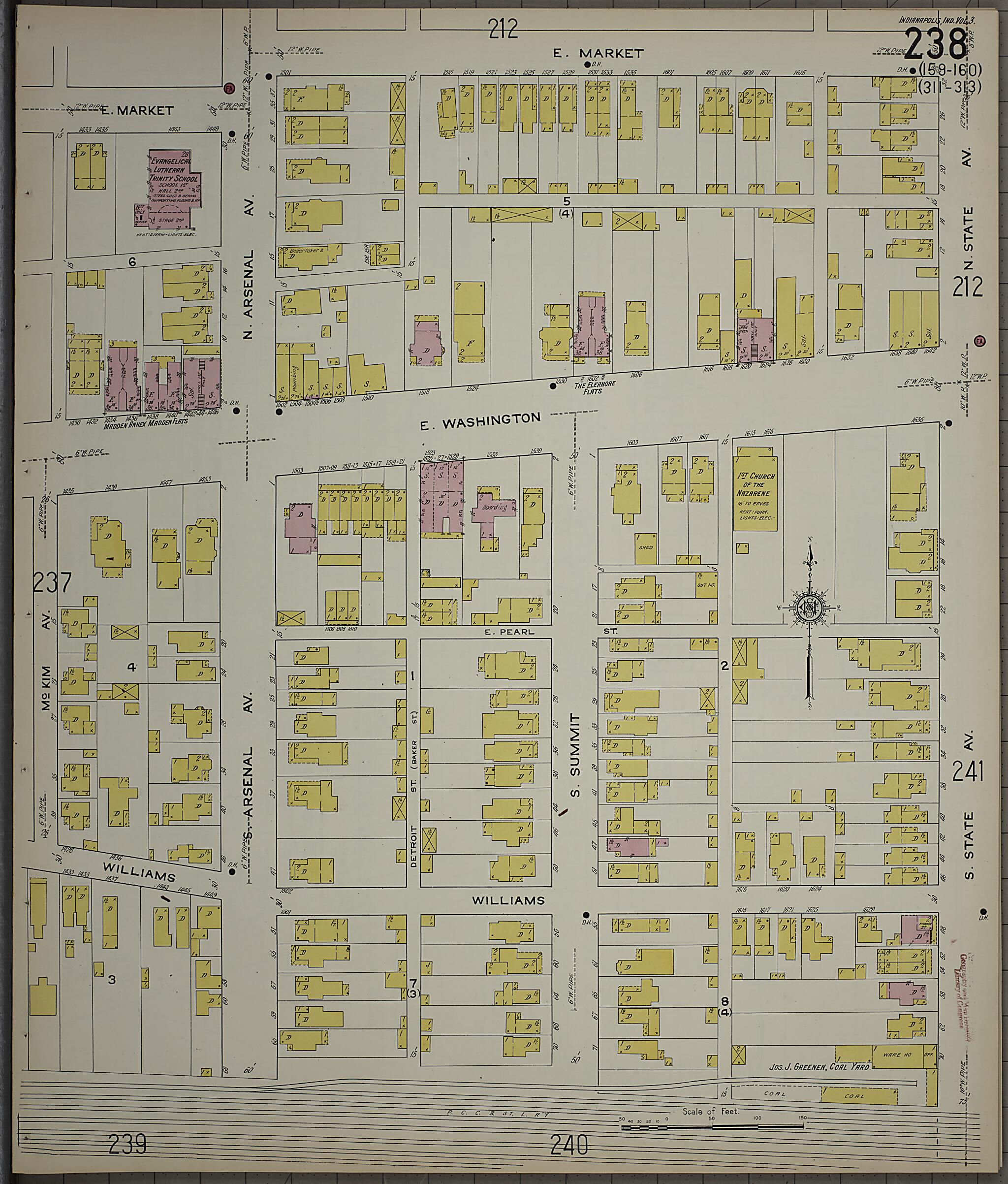 This old map of Indianapolis, Marion County, Indiana was created by Sanborn Map Company in 1915