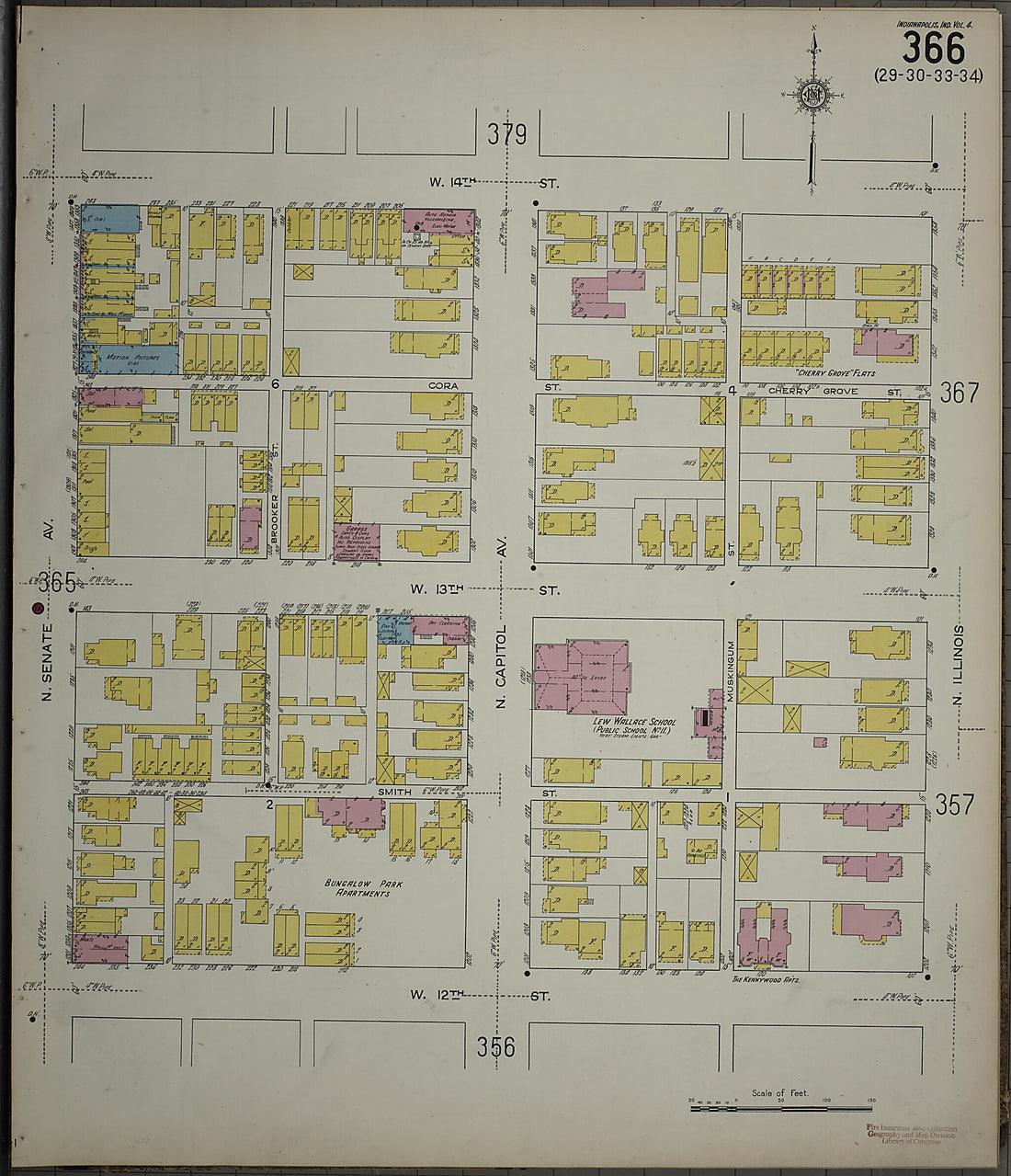 This old map of Indianapolis, Marion County, Indiana was created by Sanborn Map Company in 1915