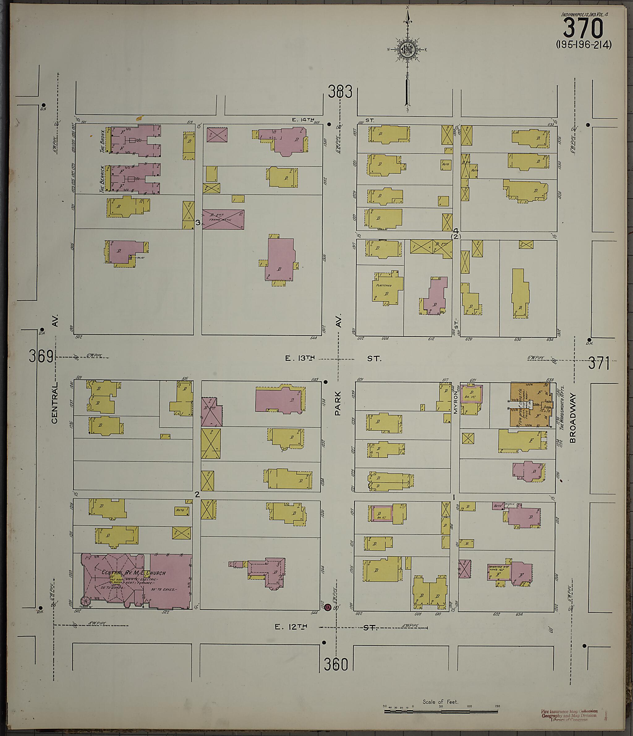 This old map of Indianapolis, Marion County, Indiana was created by Sanborn Map Company in 1915