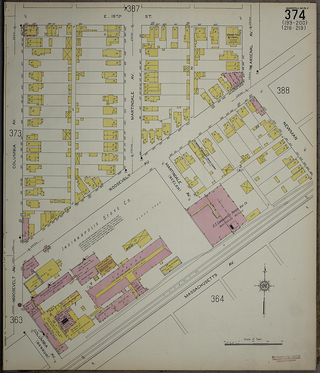 This old map of Indianapolis, Marion County, Indiana was created by Sanborn Map Company in 1915