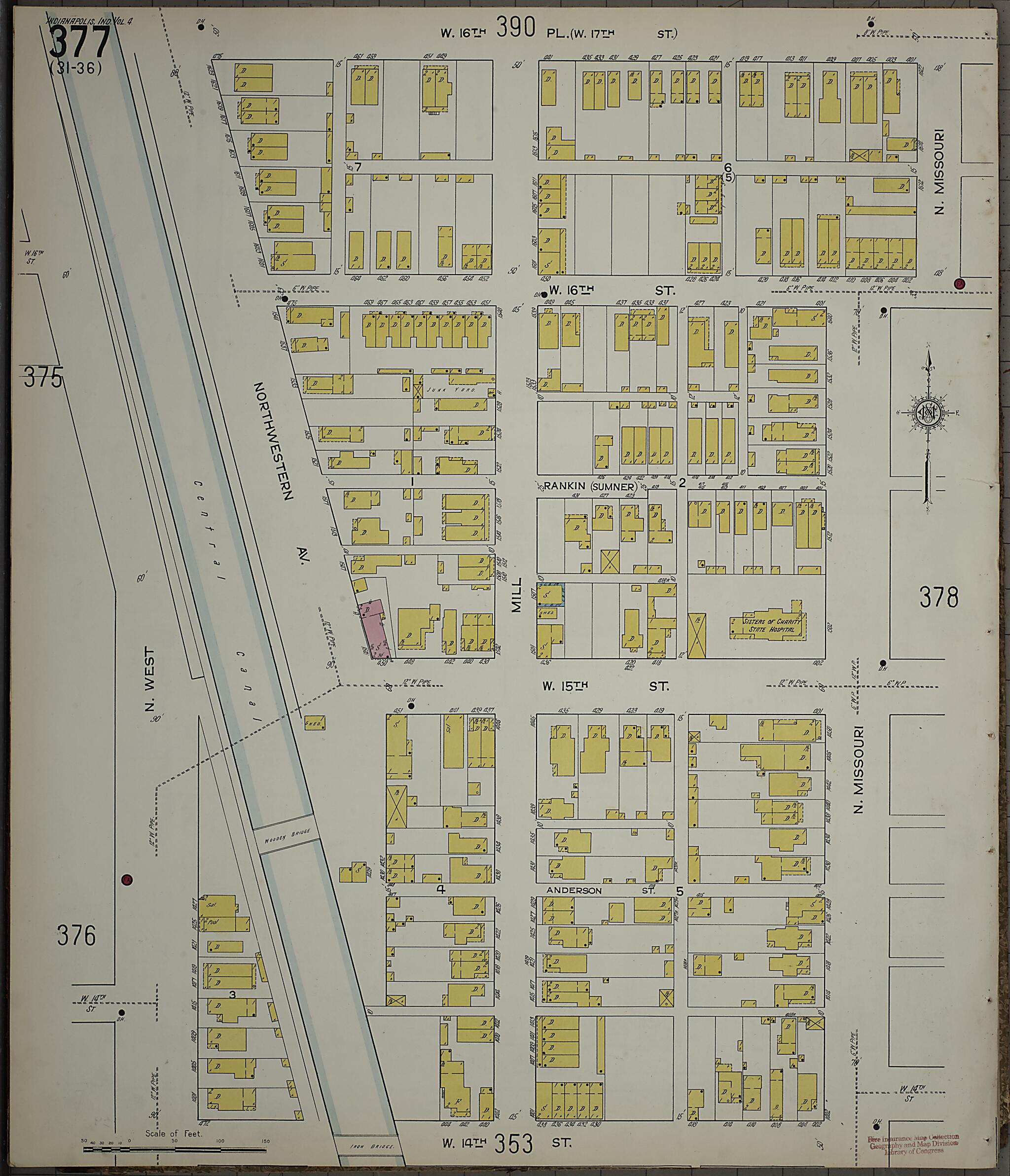 This old map of Indianapolis, Marion County, Indiana was created by Sanborn Map Company in 1915