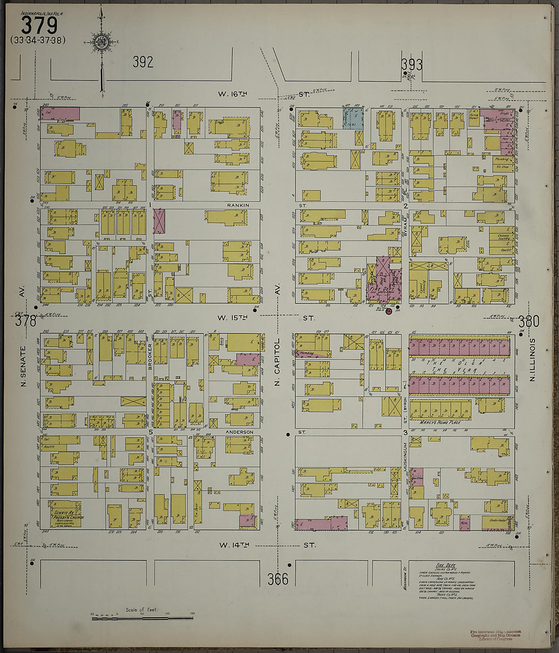 This old map of Indianapolis, Marion County, Indiana was created by Sanborn Map Company in 1915