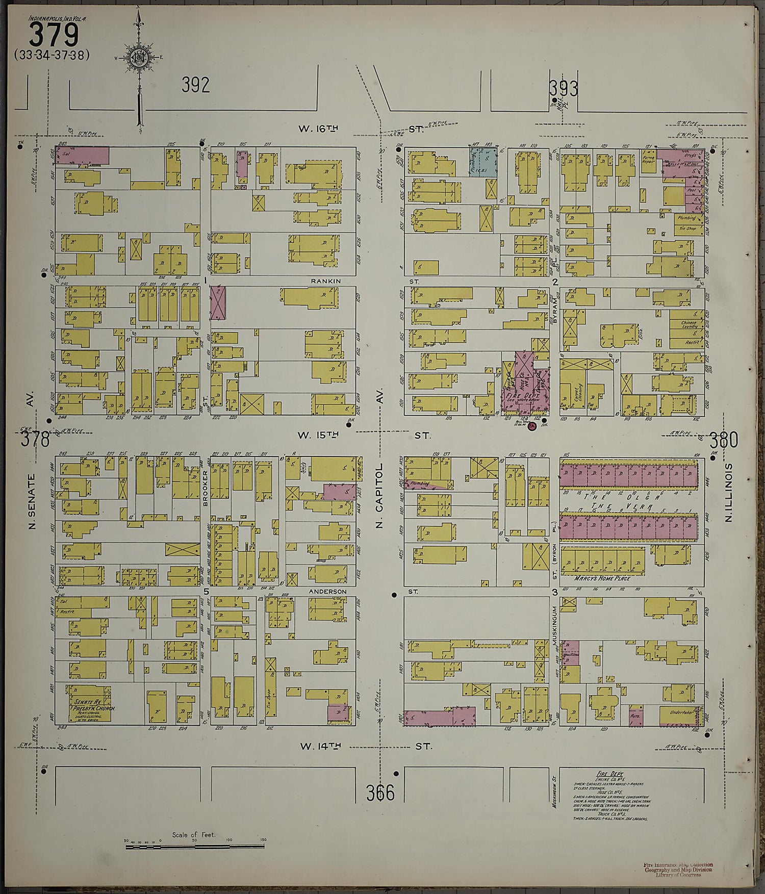 This old map of Indianapolis, Marion County, Indiana was created by Sanborn Map Company in 1915