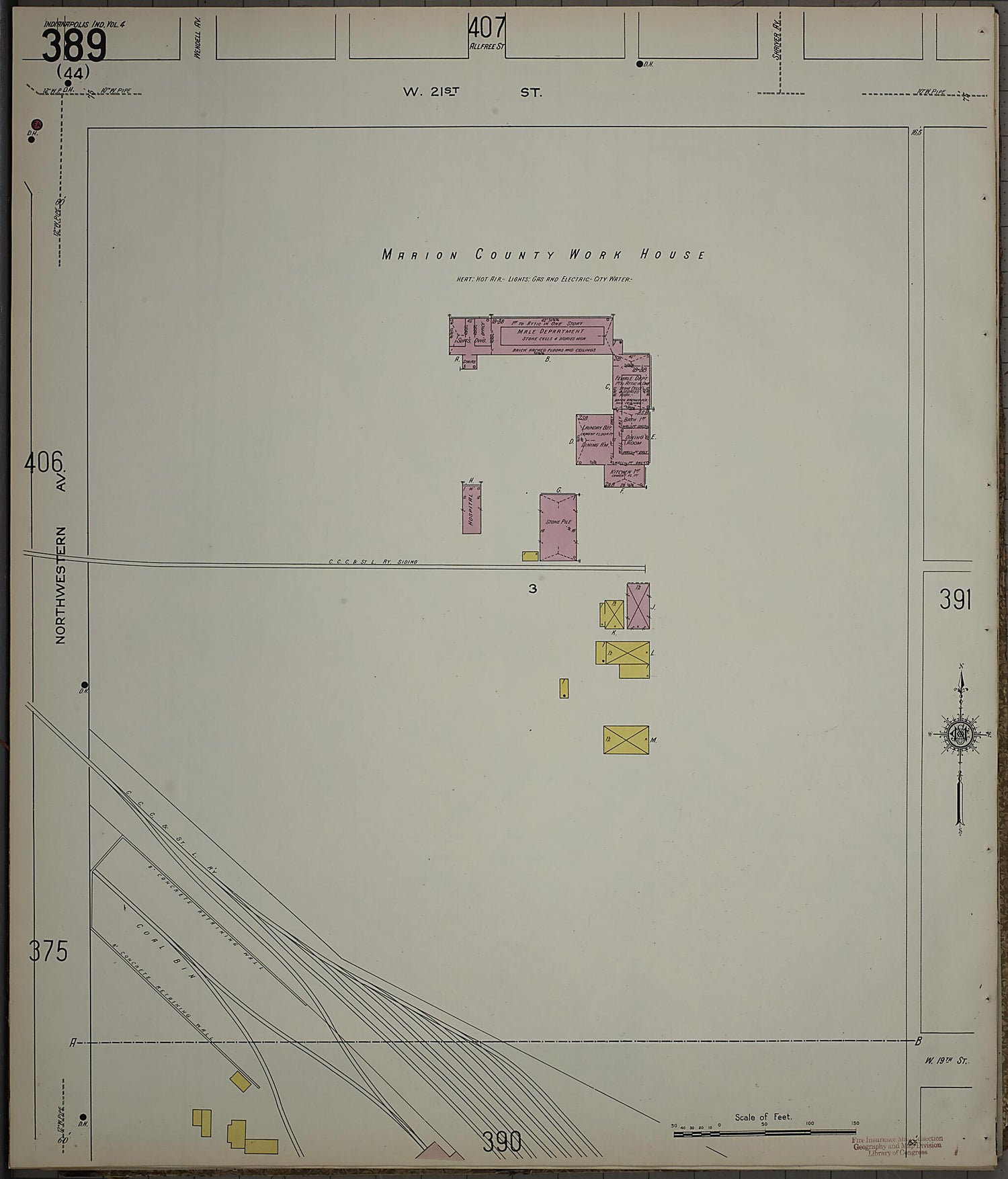 This old map of Indianapolis, Marion County, Indiana was created by Sanborn Map Company in 1915