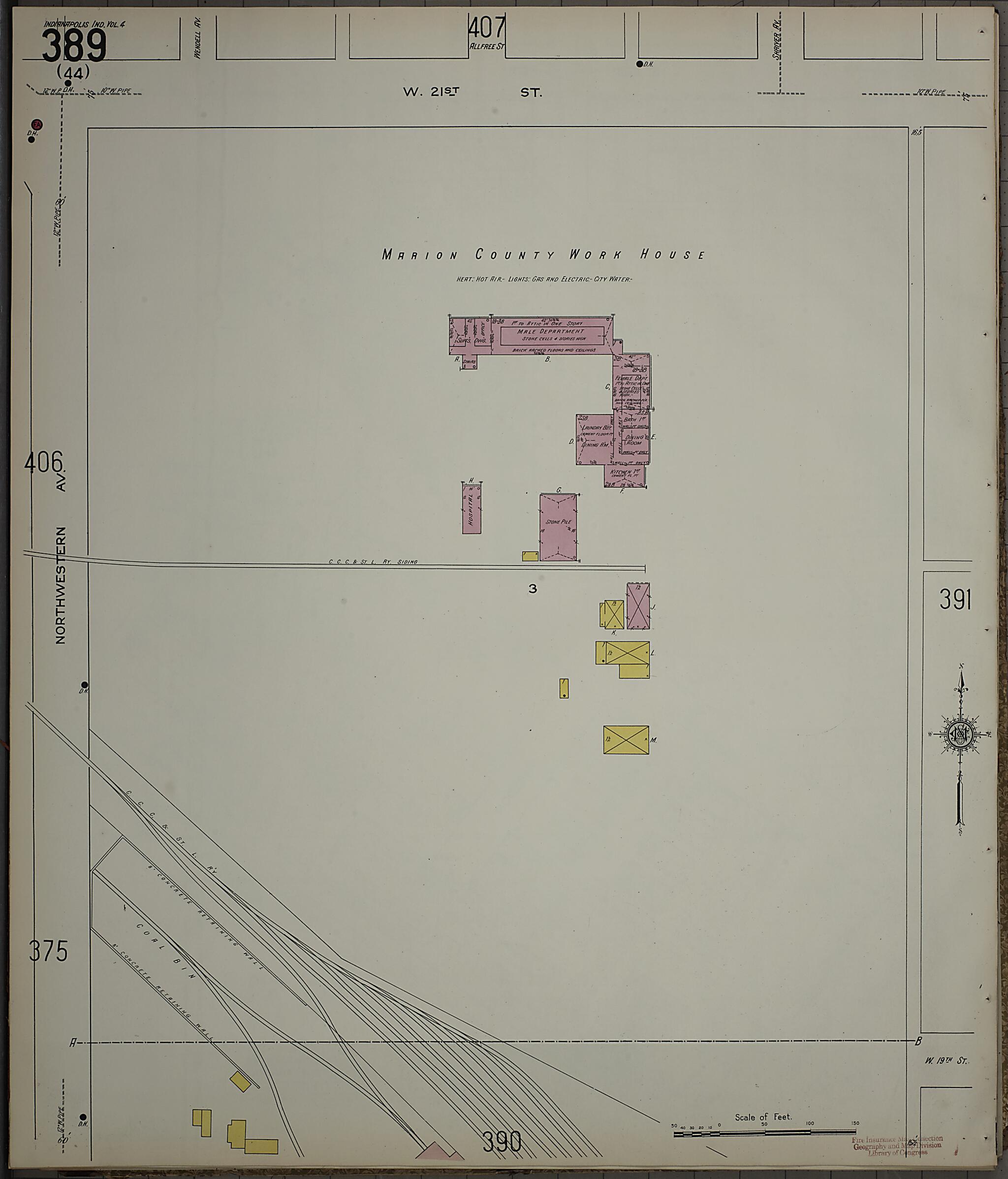 This old map of Indianapolis, Marion County, Indiana was created by Sanborn Map Company in 1915