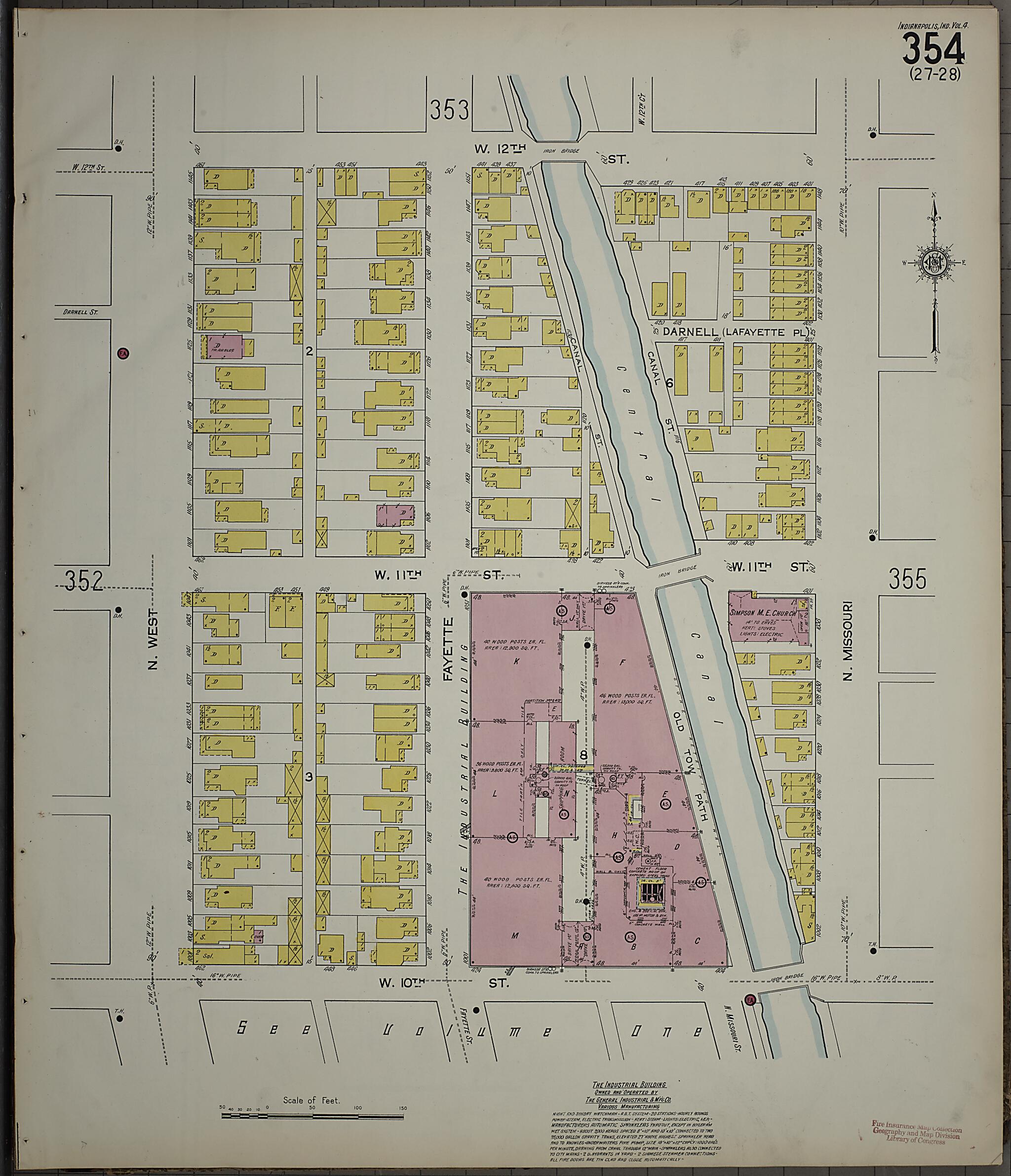 This old map of Indianapolis, Marion County, Indiana was created by Sanborn Map Company in 1915