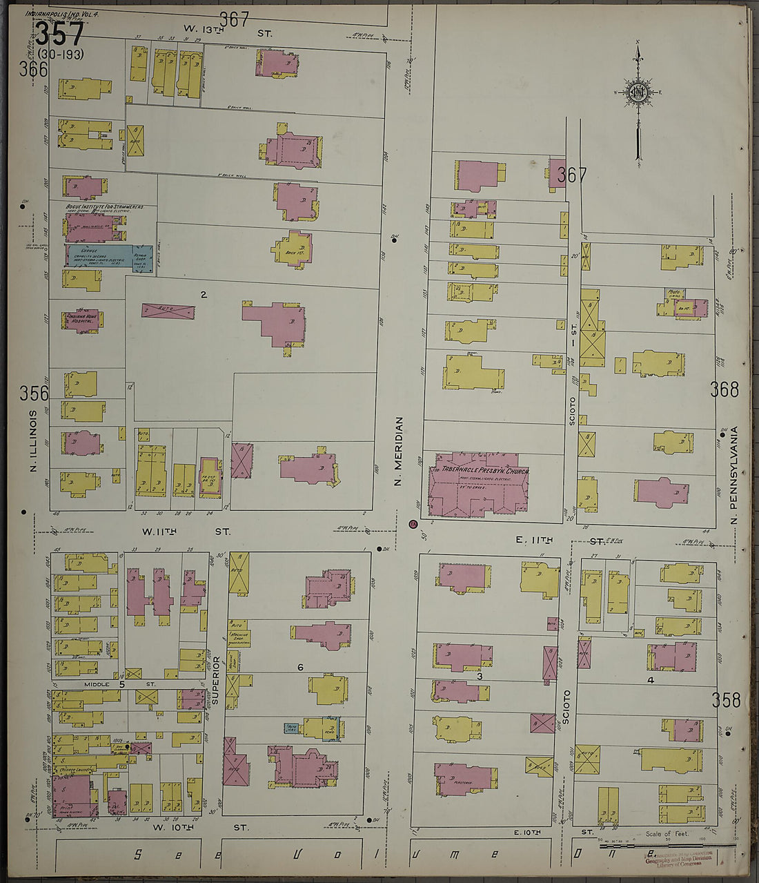 This old map of Indianapolis, Marion County, Indiana was created by Sanborn Map Company in 1915