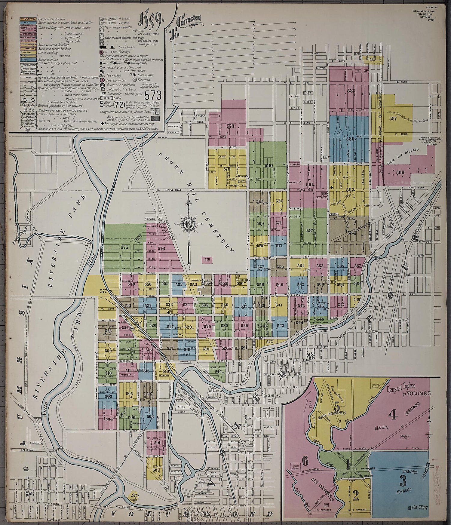 This old map of Indianapolis, Marion County, Indiana was created by Sanborn Map Company in 1915