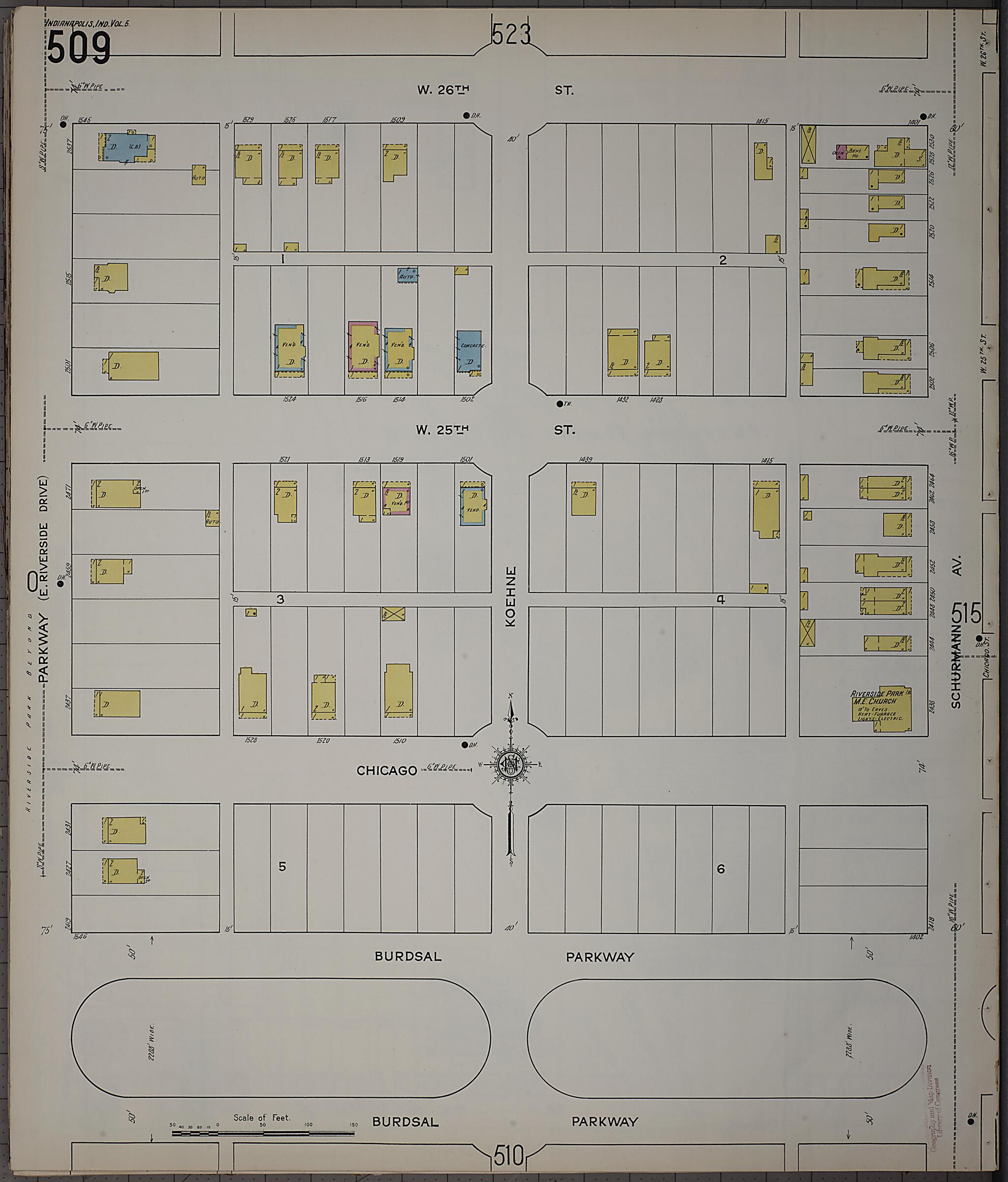 This old map of Indianapolis, Marion County, Indiana was created by Sanborn Map Company in 1915