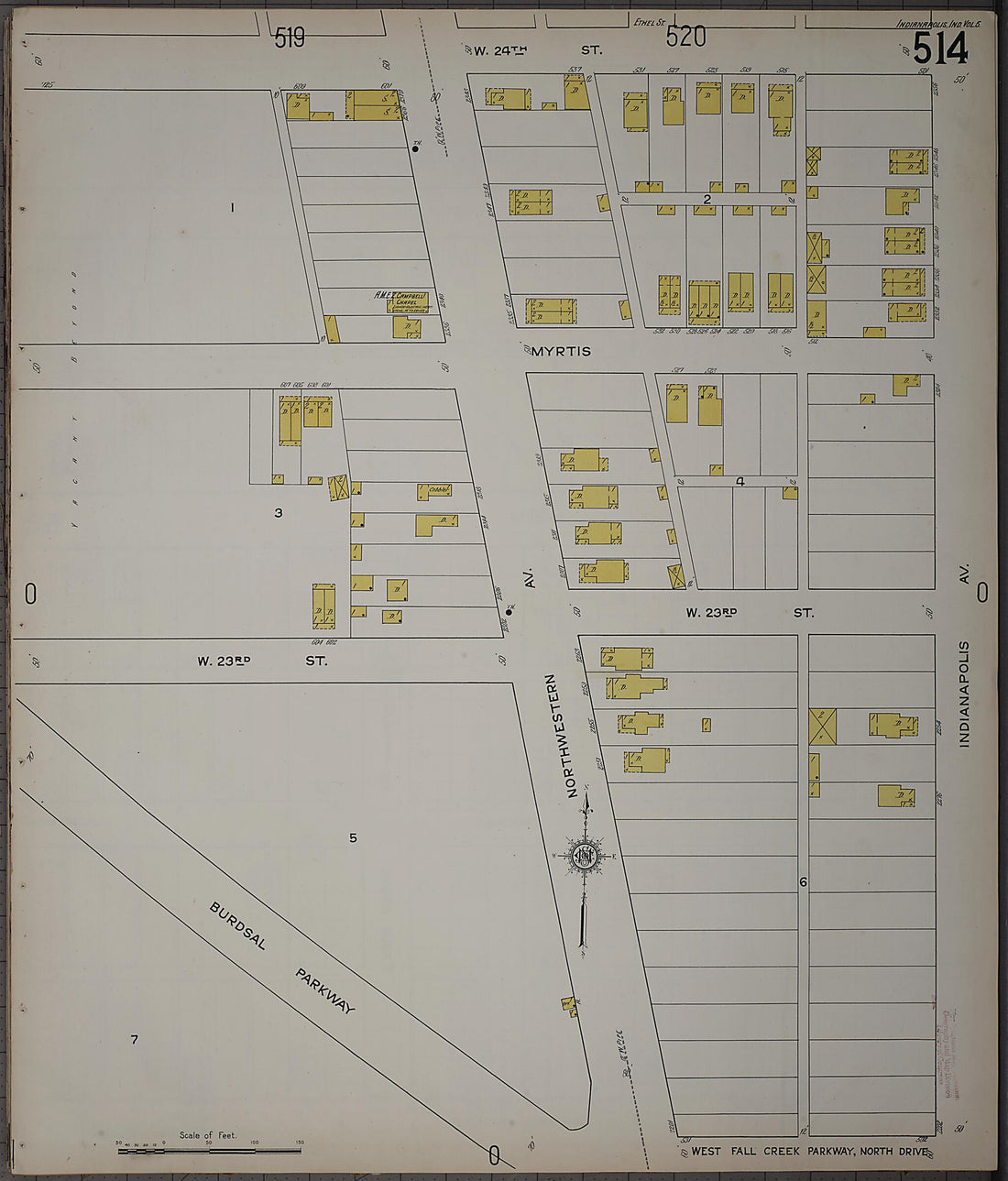 This old map of Indianapolis, Marion County, Indiana was created by Sanborn Map Company in 1915