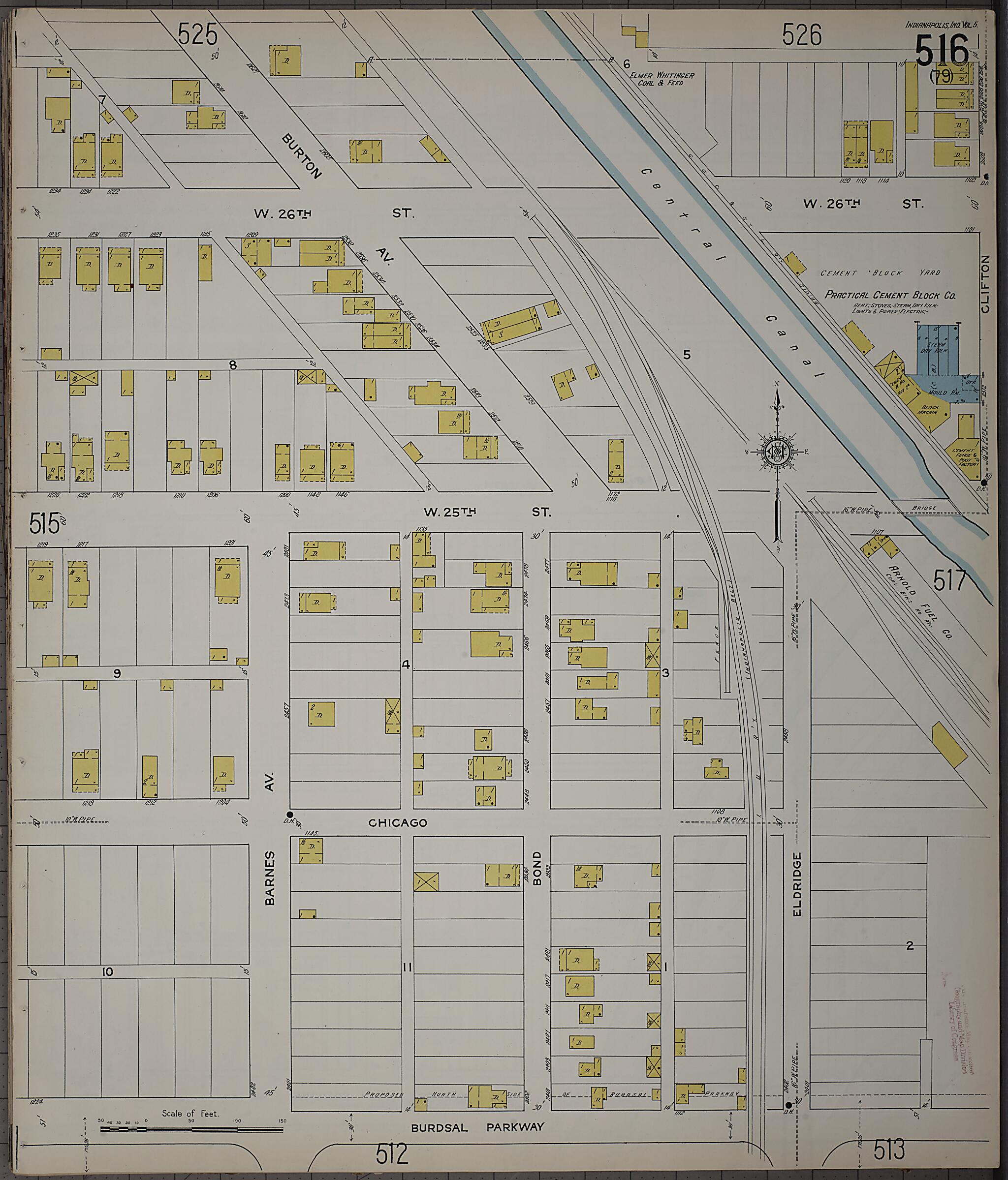 This old map of Indianapolis, Marion County, Indiana was created by Sanborn Map Company in 1915