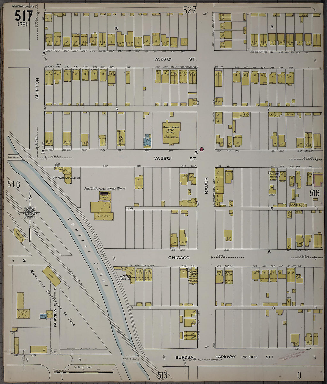 This old map of Indianapolis, Marion County, Indiana was created by Sanborn Map Company in 1915