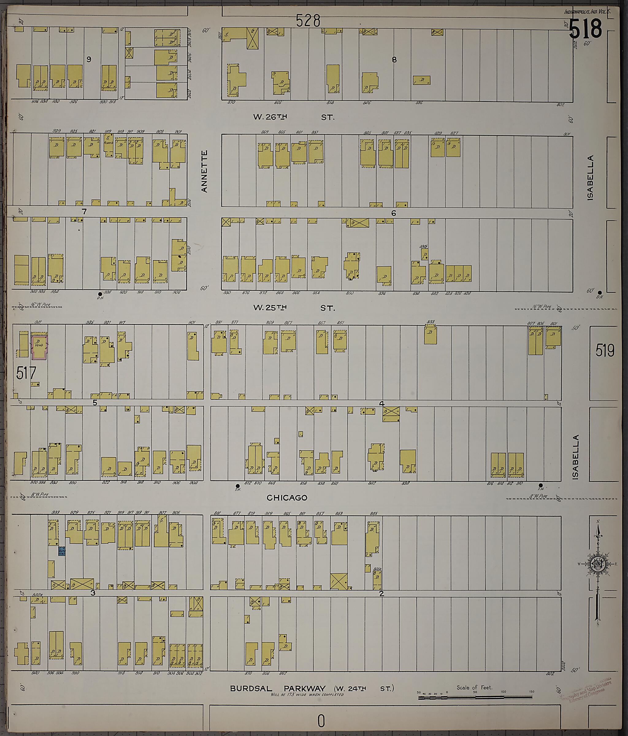 This old map of Indianapolis, Marion County, Indiana was created by Sanborn Map Company in 1915