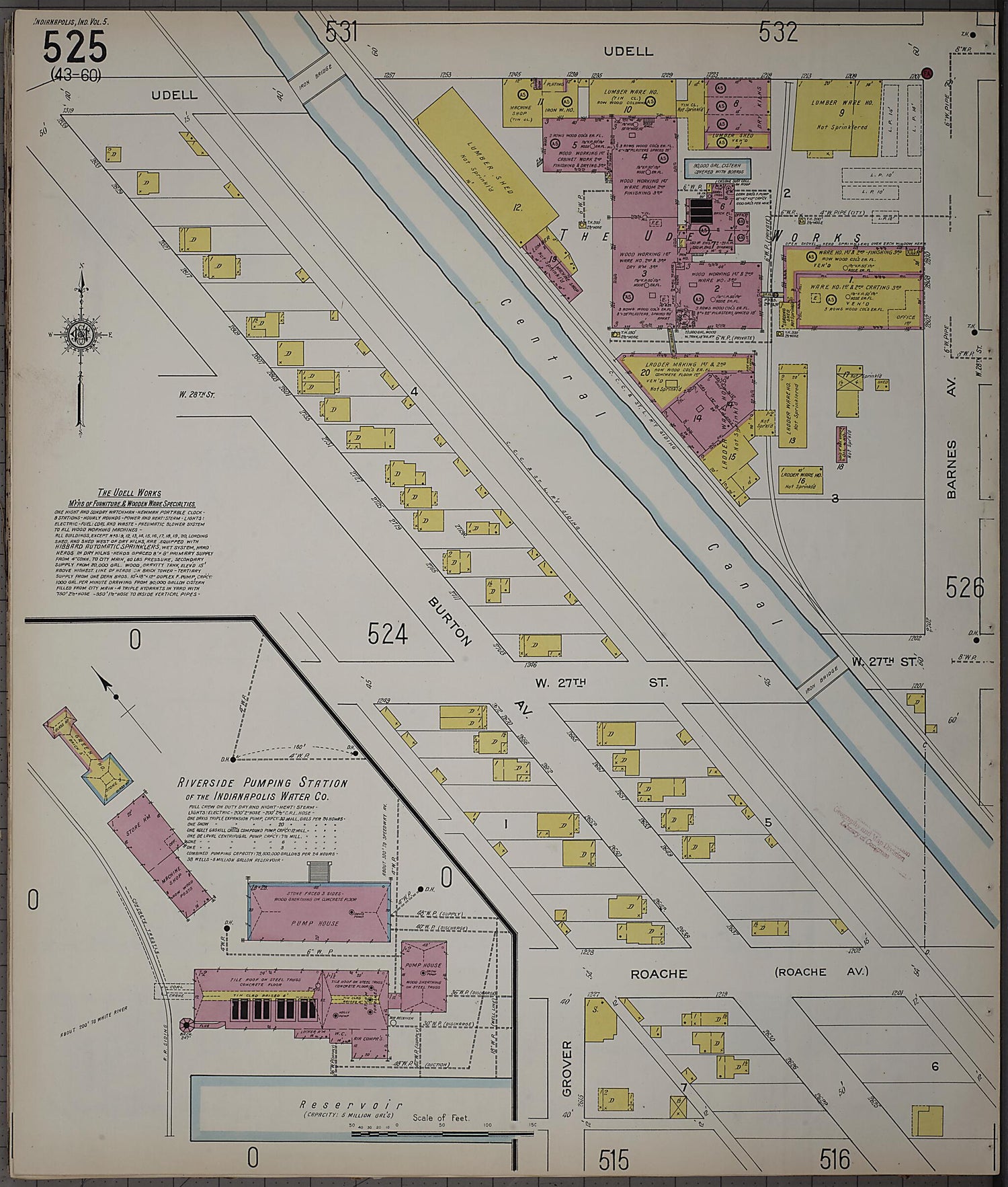 This old map of Indianapolis, Marion County, Indiana was created by Sanborn Map Company in 1915