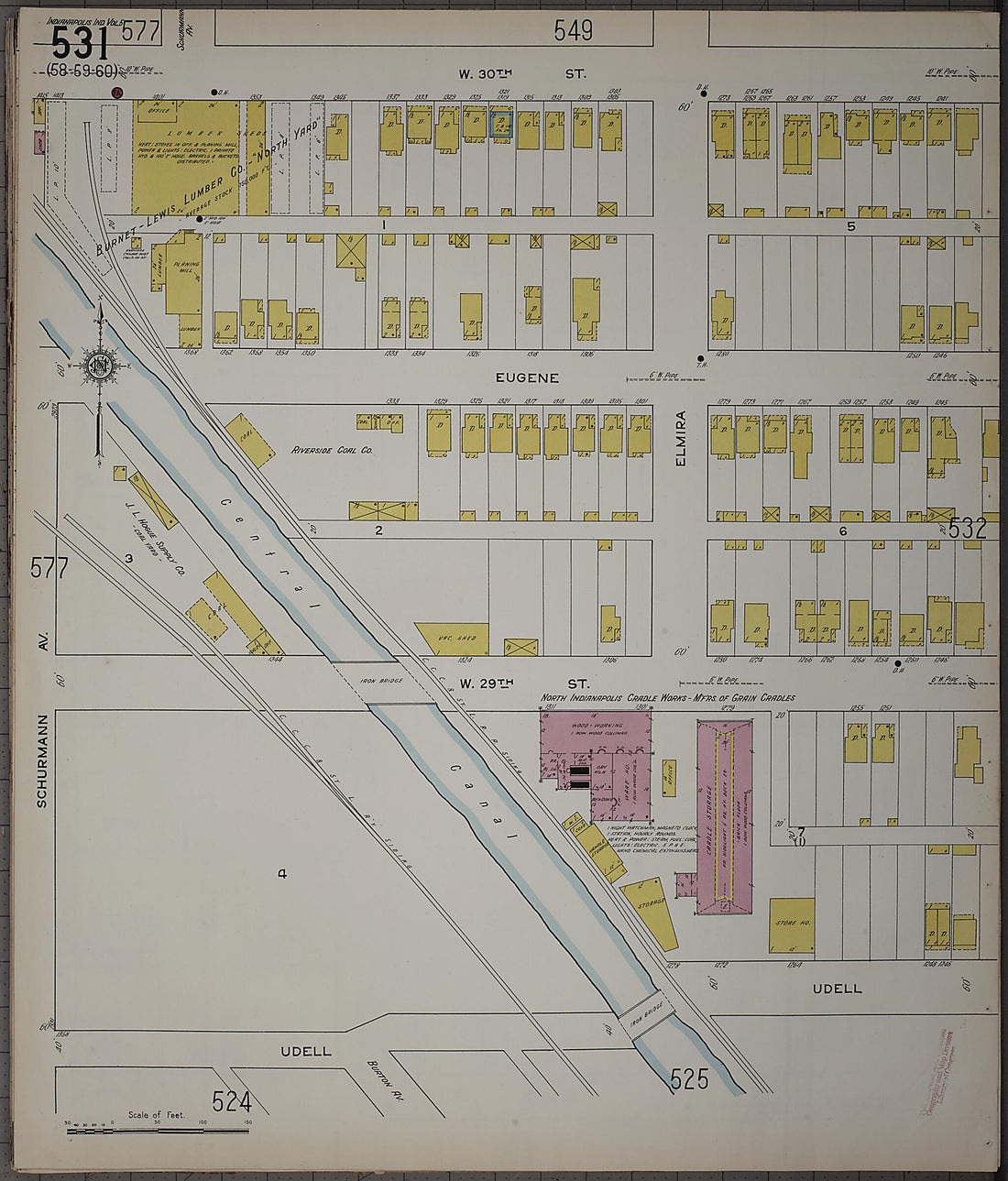 This old map of Indianapolis, Marion County, Indiana was created by Sanborn Map Company in 1915