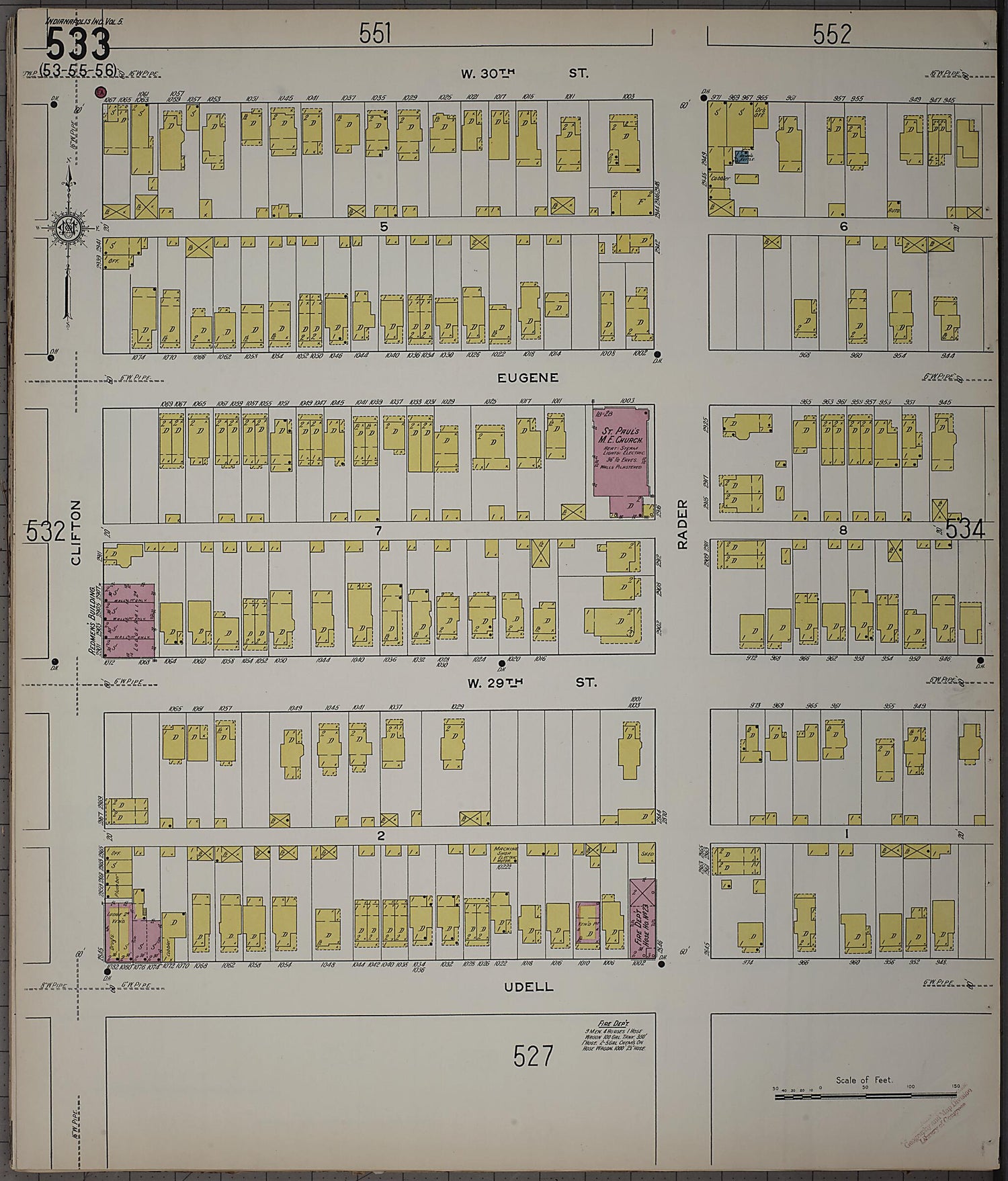 This old map of Indianapolis, Marion County, Indiana was created by Sanborn Map Company in 1915