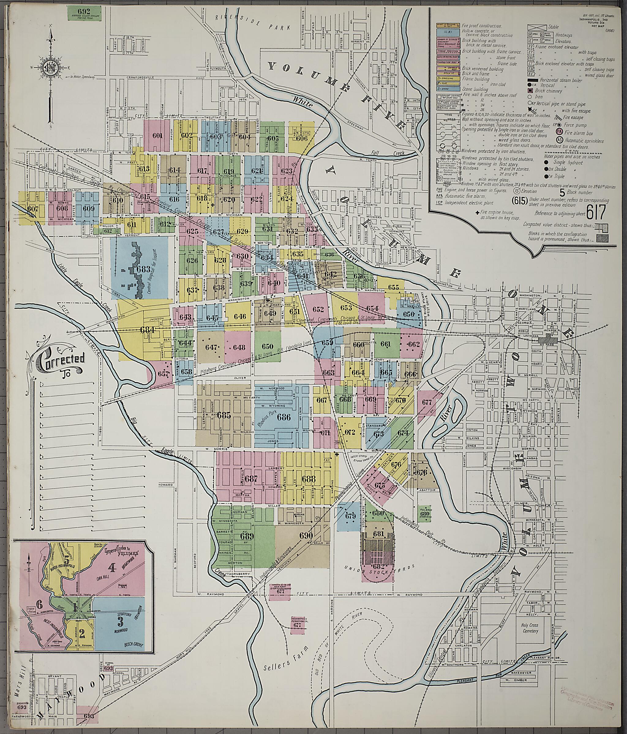 This old map of Indianapolis, Marion County, Indiana was created by Sanborn Map Company in 1915