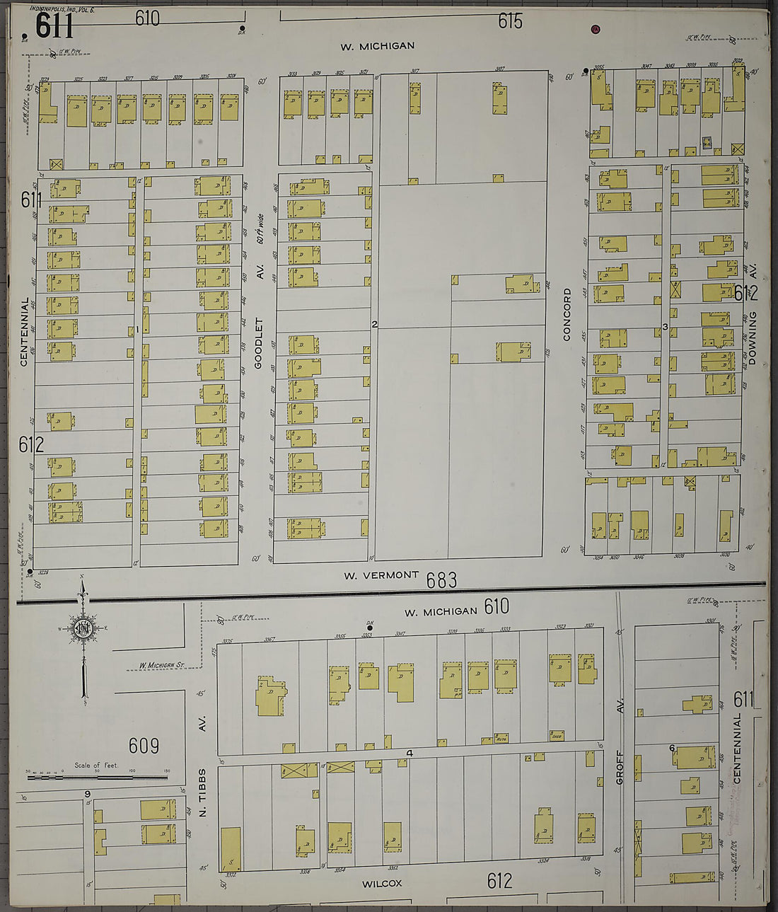 This old map of Indianapolis, Marion County, Indiana was created by Sanborn Map Company in 1915