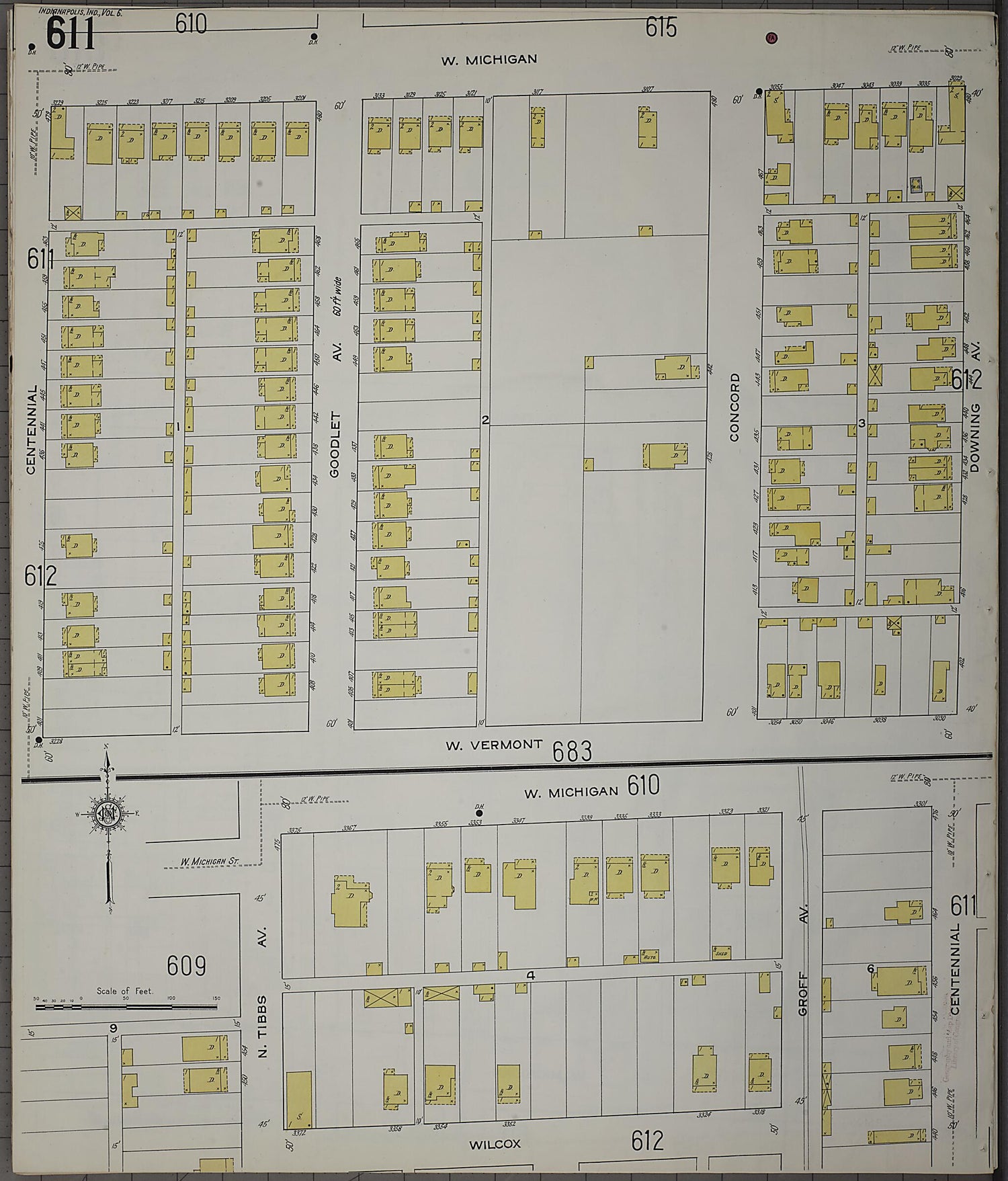 This old map of Indianapolis, Marion County, Indiana was created by Sanborn Map Company in 1915