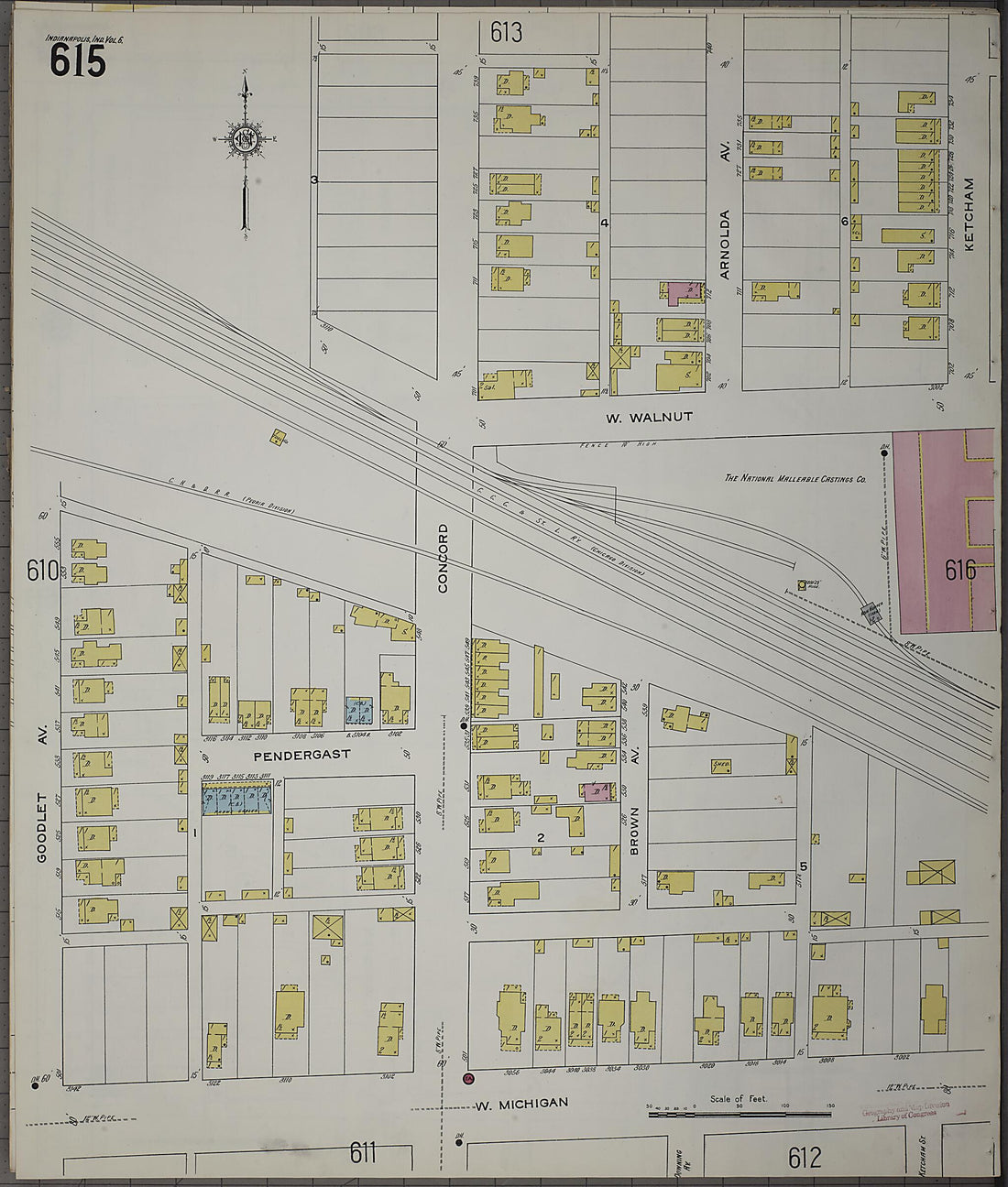 This old map of Indianapolis, Marion County, Indiana was created by Sanborn Map Company in 1915