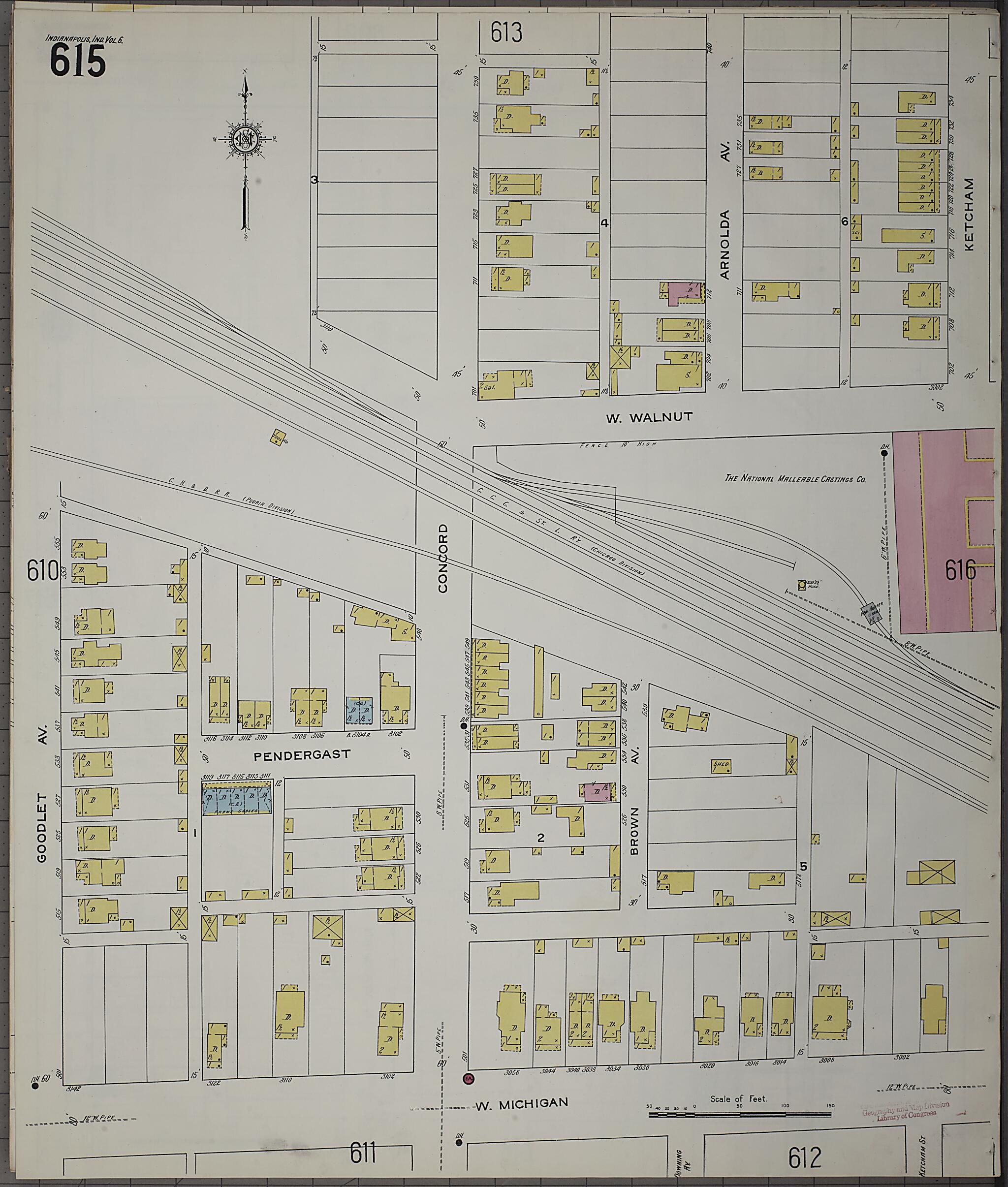 This old map of Indianapolis, Marion County, Indiana was created by Sanborn Map Company in 1915