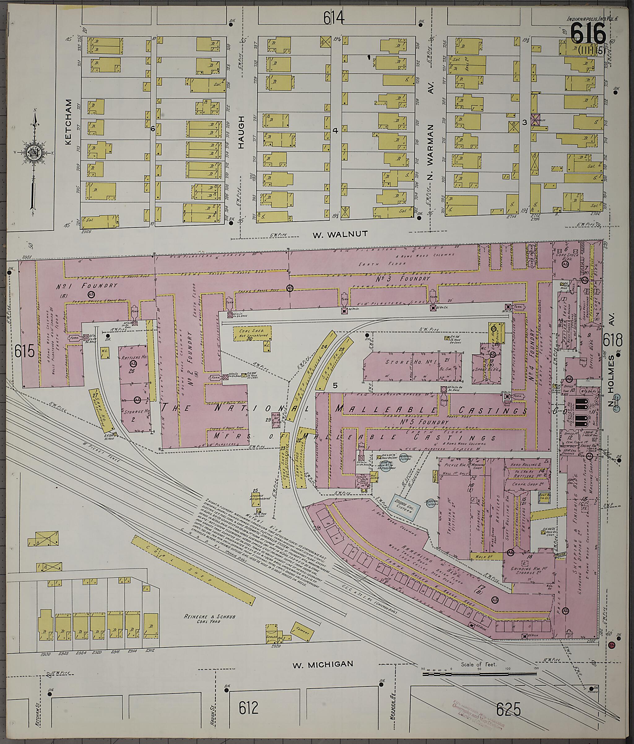 This old map of Indianapolis, Marion County, Indiana was created by Sanborn Map Company in 1915