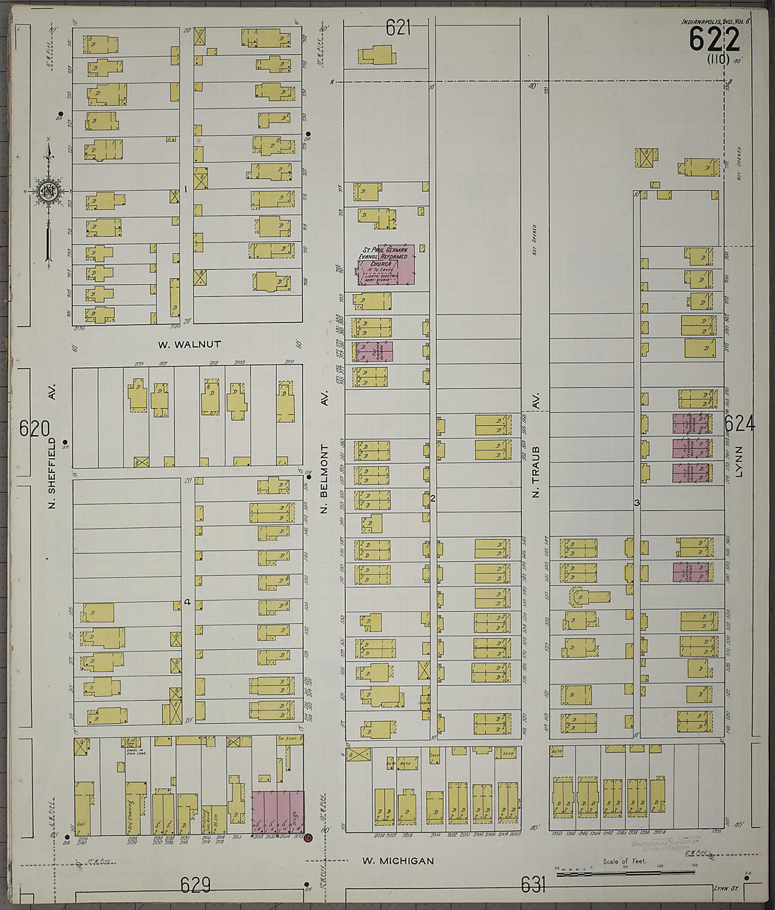 This old map of Indianapolis, Marion County, Indiana was created by Sanborn Map Company in 1915